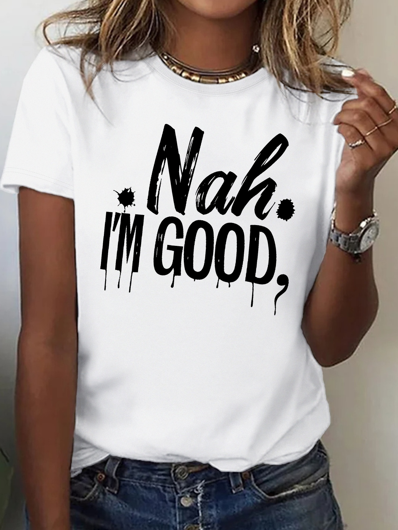 Letter Print Crew Neck T-shirt, Casual Short Sleeve Top For Spring & Summer, Women's Clothing