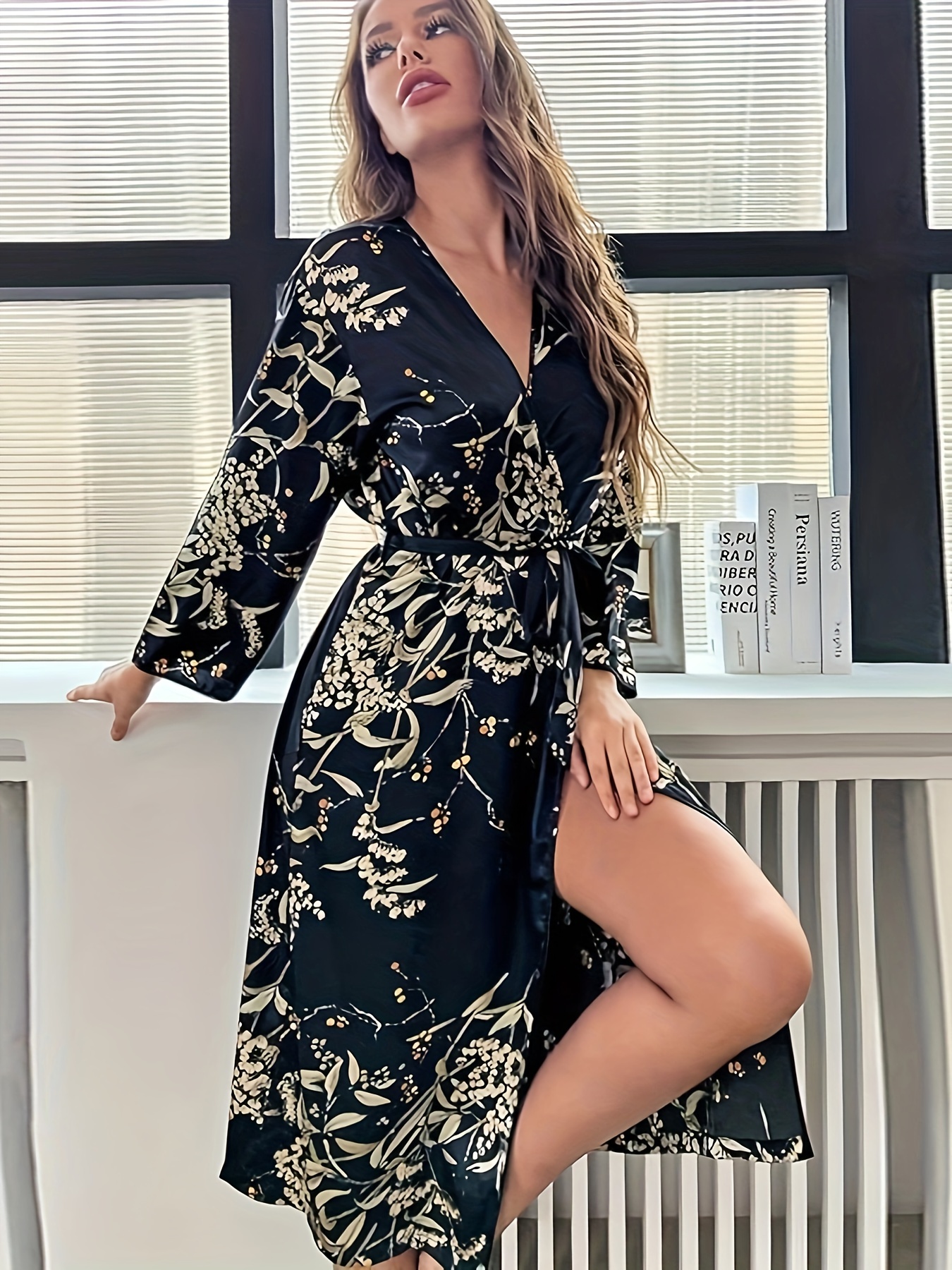 New 2pcs Spring Floral Print Cowl Neck Slip Nightdress & Belted Robe Pyjama Set, Draped Neck Sleeveless Cami Night Dress & Long Sleeve Dressing Gown Pj Set As Mother's Day Gift, Womenswear, Women's Sleepwear & Loungewear Set, Comfort Clothes Set