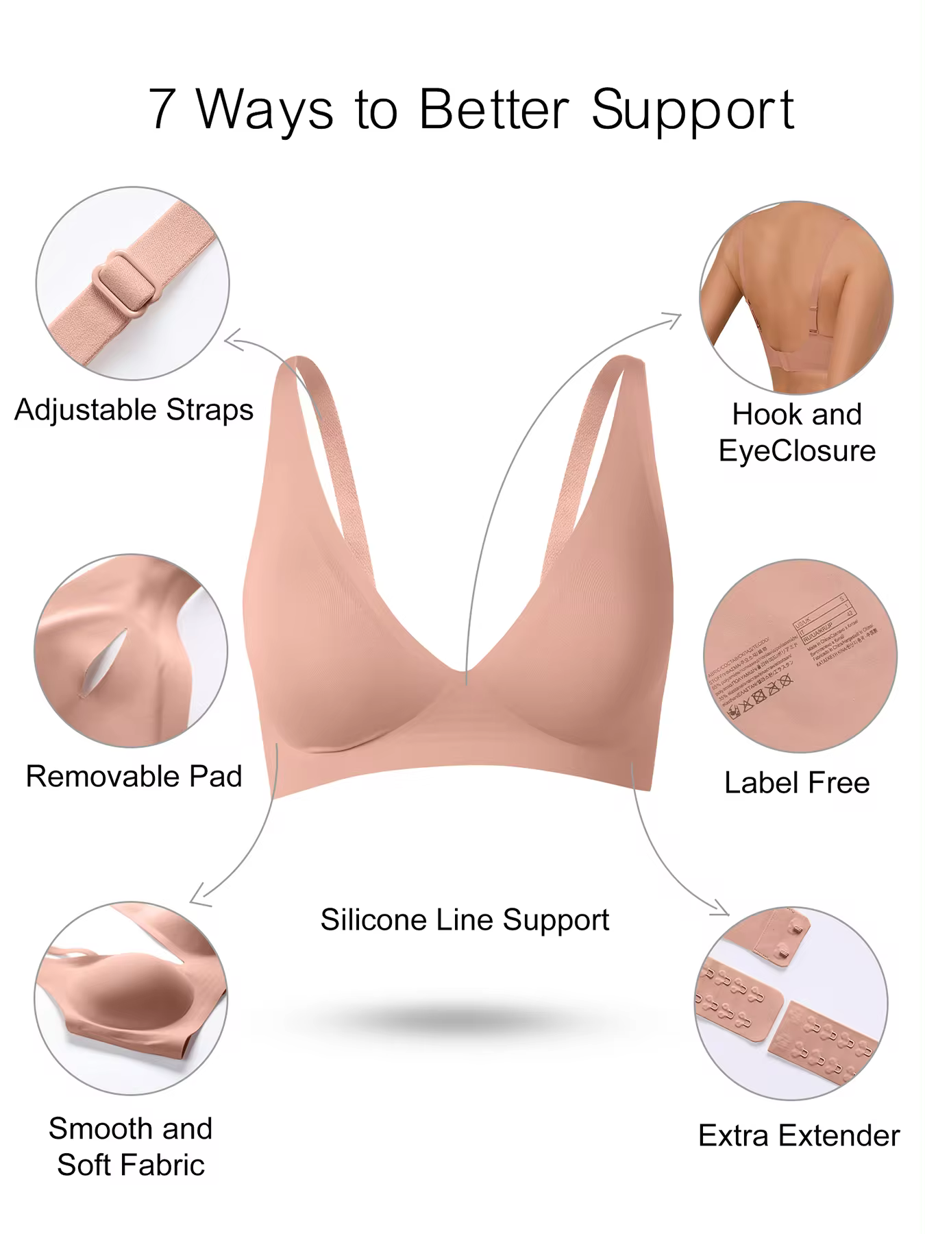 Dropshipping Ladies Scallop Side Comfortable V Shaped Wire Free Brassie One Piece Bralette Invisible Push Up Seamless Bra