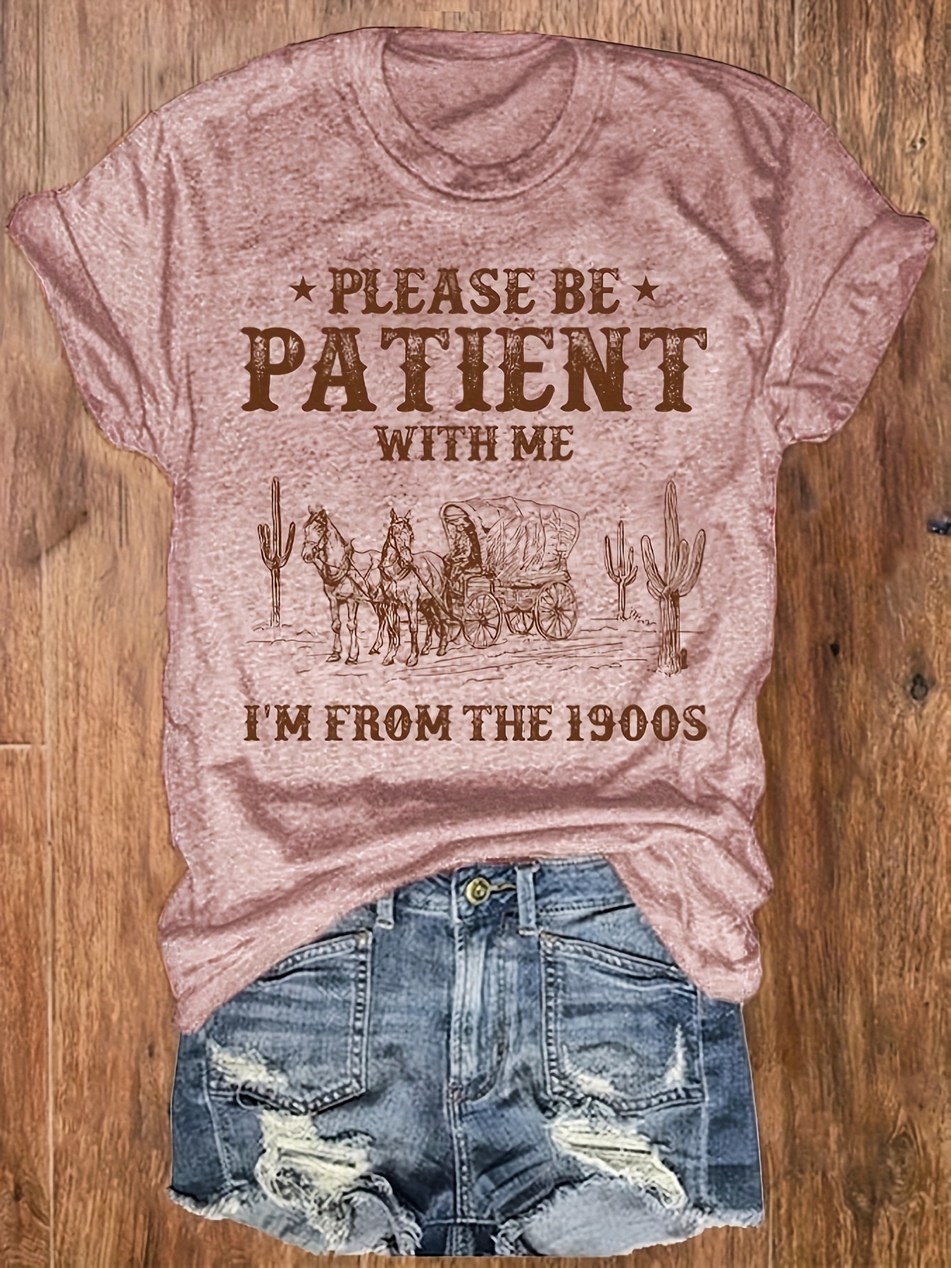 Letter Print Crew Neck T-Shirt, Casual Short Sleeve T-Shirt For Spring & Summer, Women's Clothing