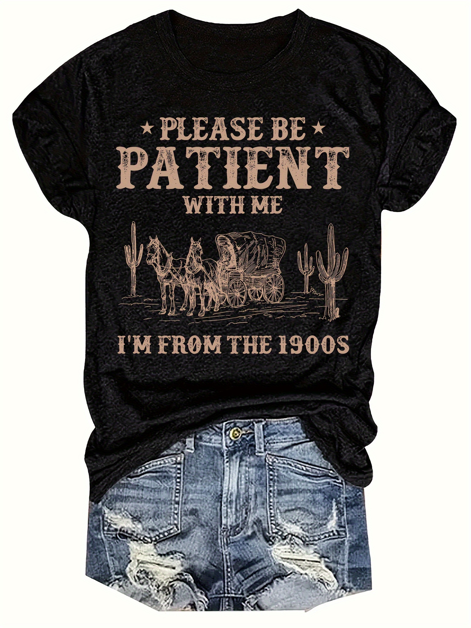 Letter Print Crew Neck T-Shirt, Casual Short Sleeve T-Shirt For Spring & Summer, Women's Clothing