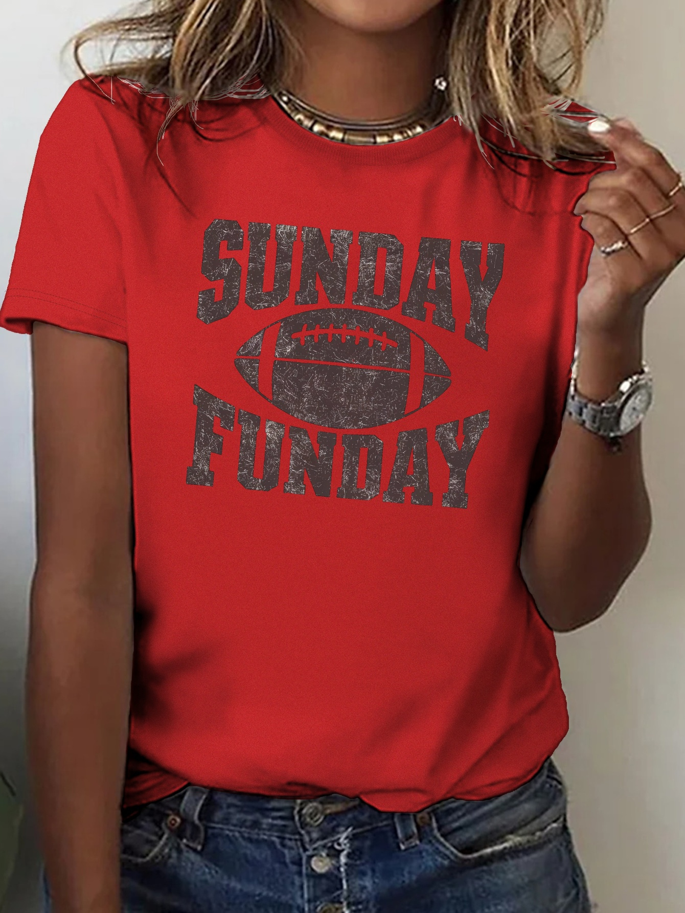 Football SUNDAY FUNDAY Pure Cotton WOMEN'S T-shirt, Comfort Fit