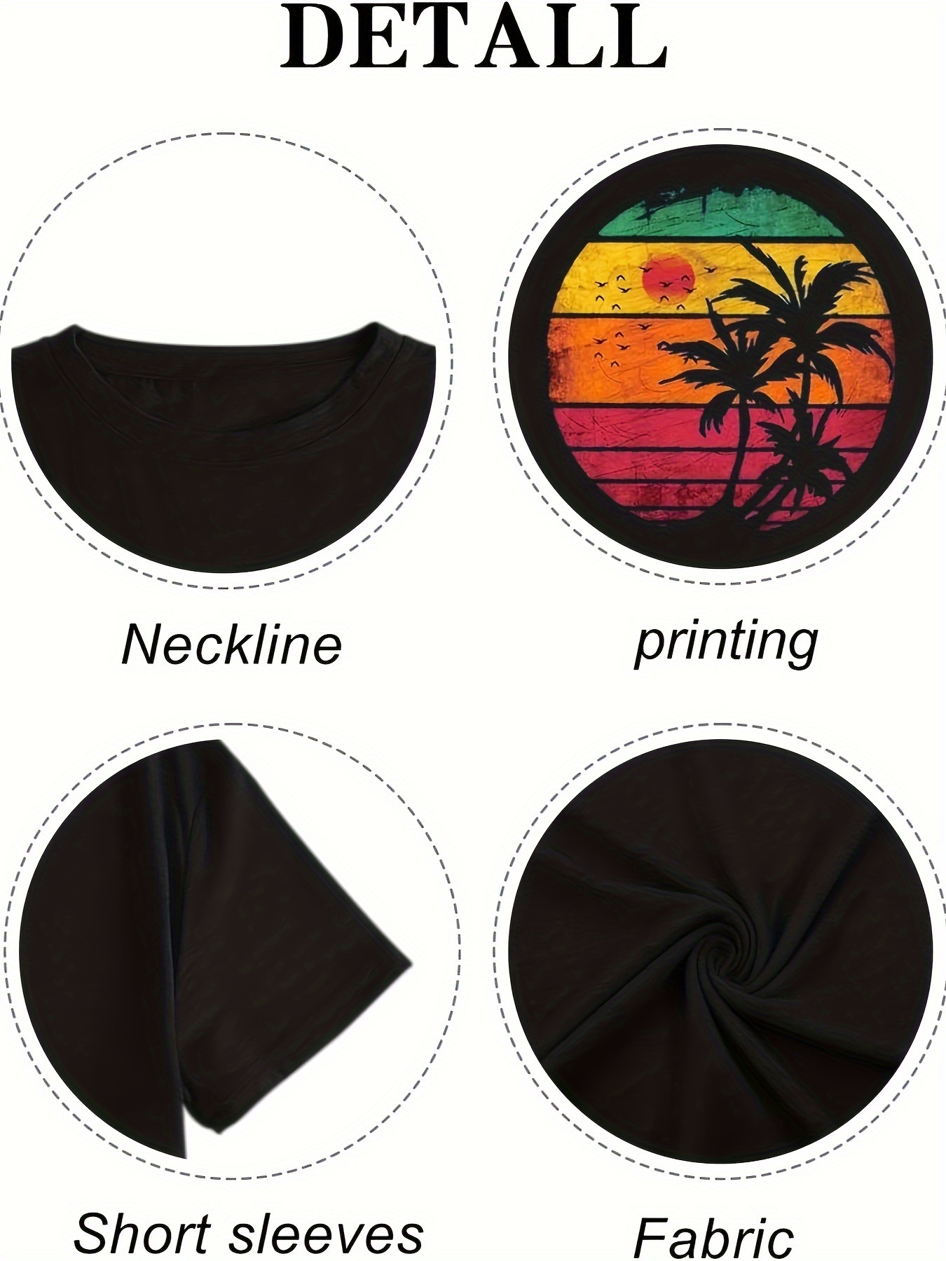 Coconut Tree & Sun Print Casual T-shirt, Crew Neck Short Sleeve Top For Spring & Summer, Women's Clothing