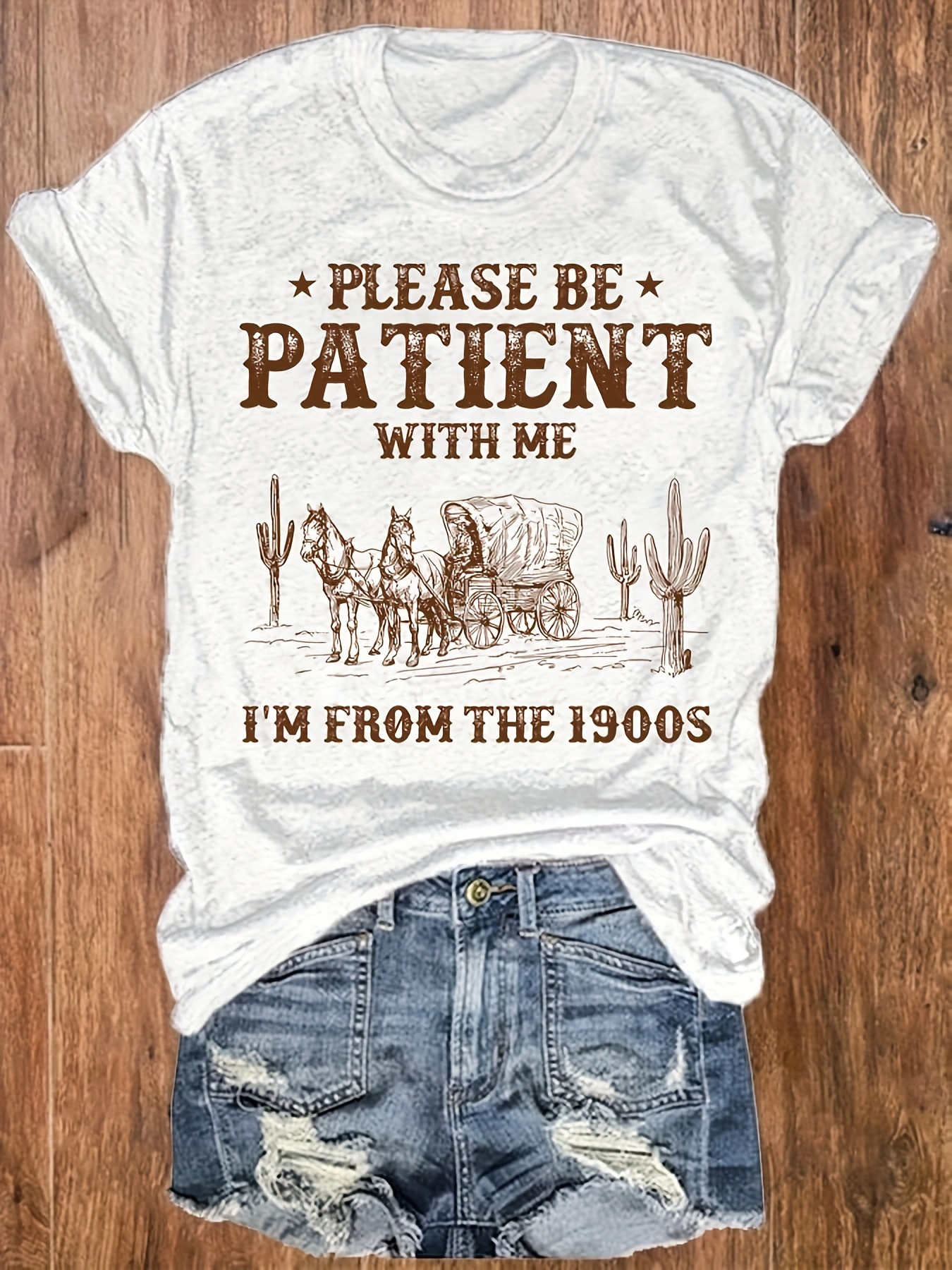 Letter Print Crew Neck T-Shirt, Casual Short Sleeve T-Shirt For Spring & Summer, Women's Clothing