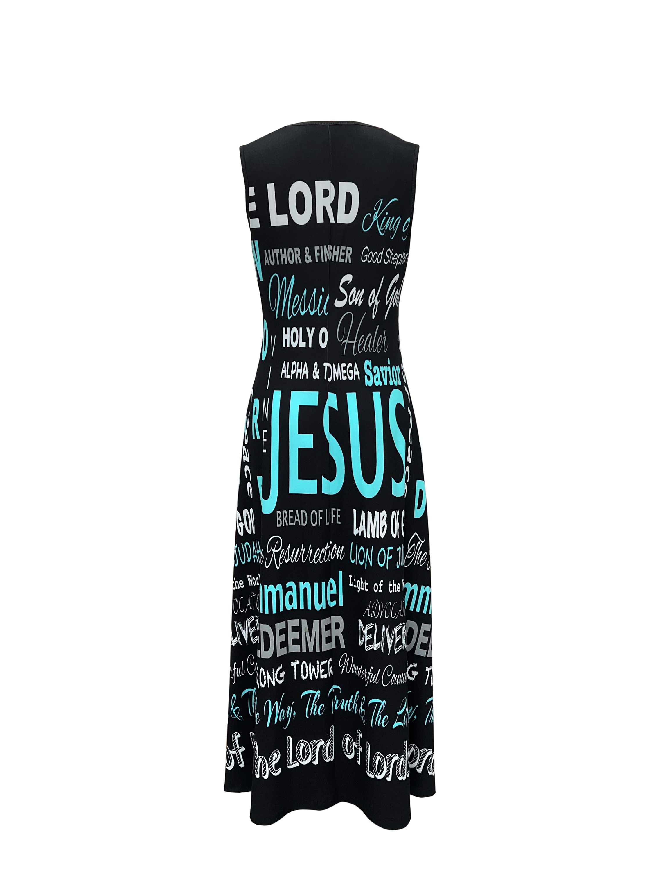 Letter Print Notched Neck Dress, Elegant Sleeveless Maxi Dress For Spring & Summer, Women's Clothing