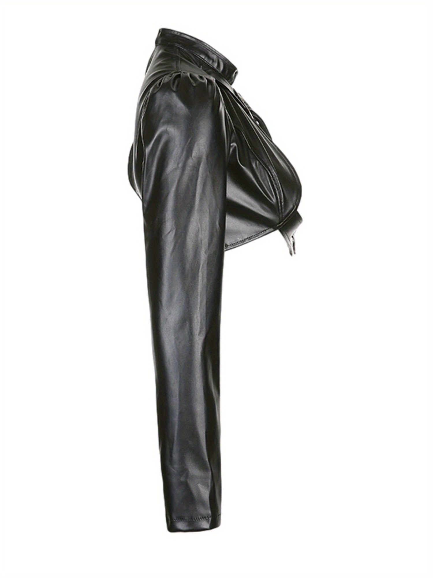 Women Punk Style Crop Tops, Cool Single Long Sleeve Neck Hanger Leather Belt Connected Tops, Women Clothing