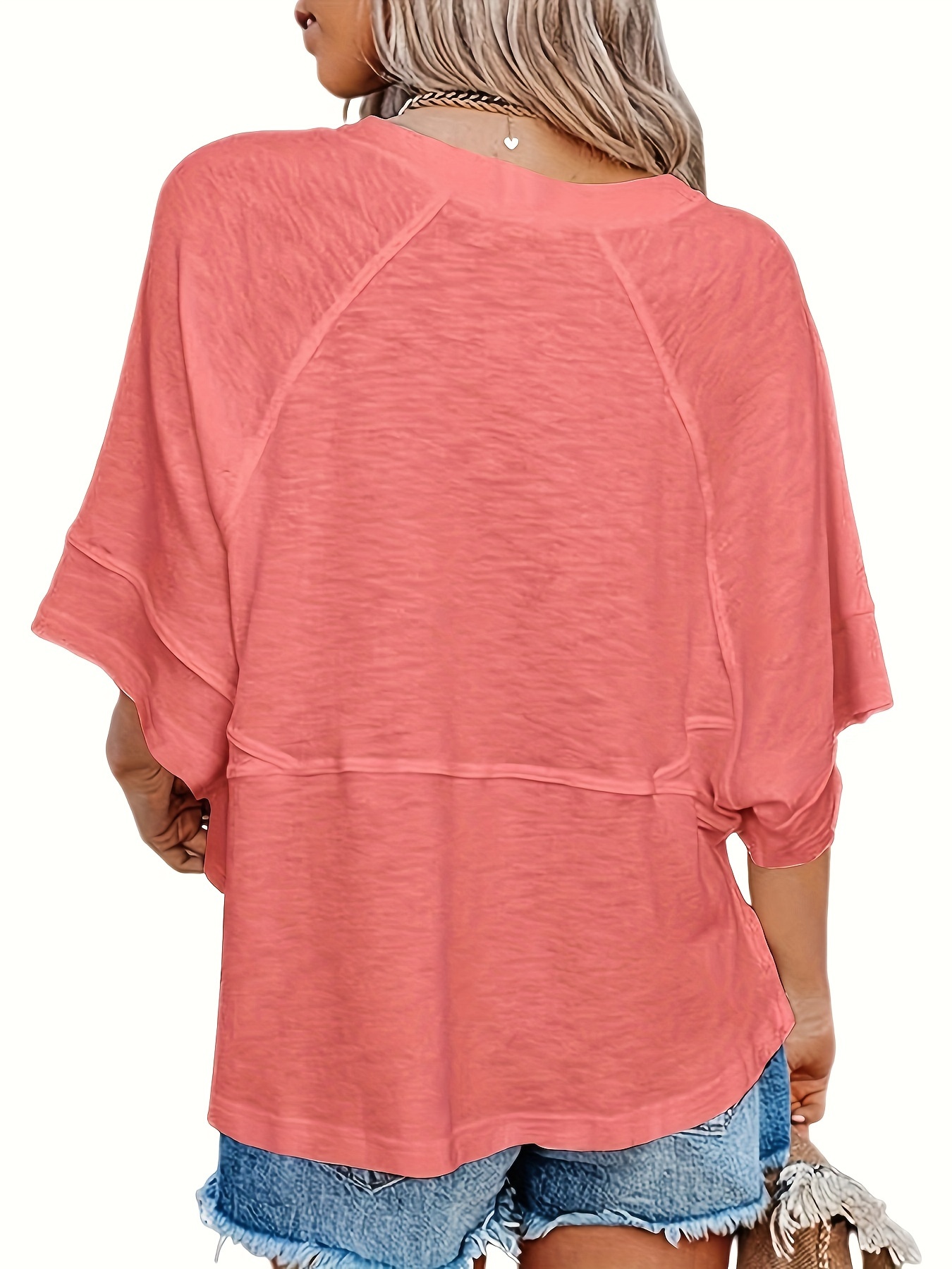 Solid Crew Neck Loose Basic T-shirt, Casual Half Sleeve Spring And Summer T-Shirt, Women's Clothing