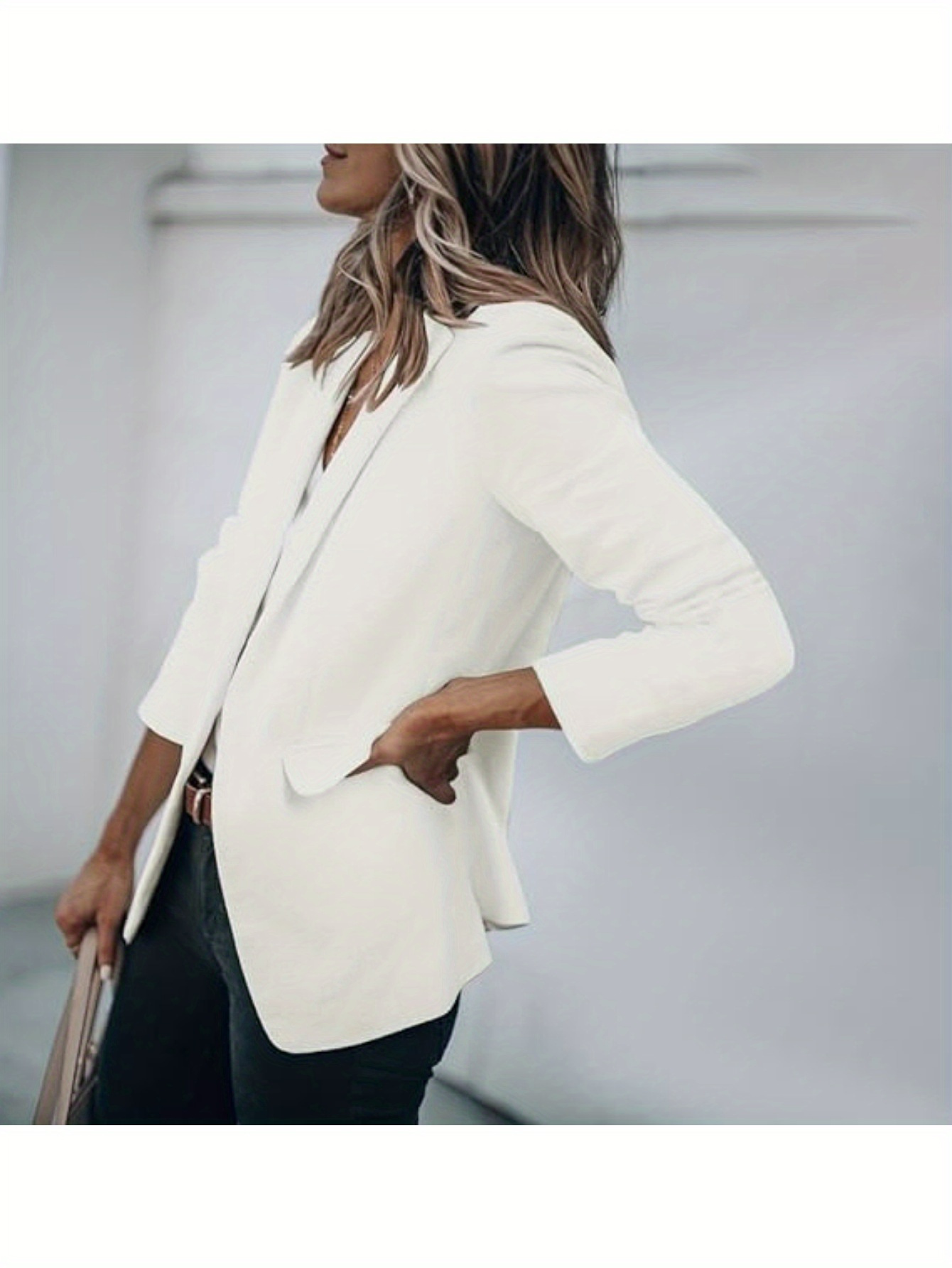 Fashion Single Button Lapel Neck Blazer, Casual Long Sleeve Blazer for Office & Work, Women's Clothing
