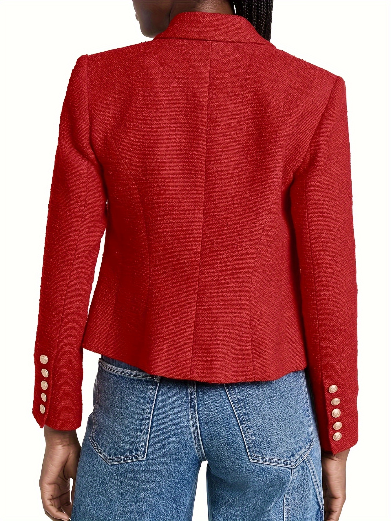 Double-Breasted Open Front Blazer, Elegant Lapel Neck Long Sleeve Cropped Blazer, Women's Clothing