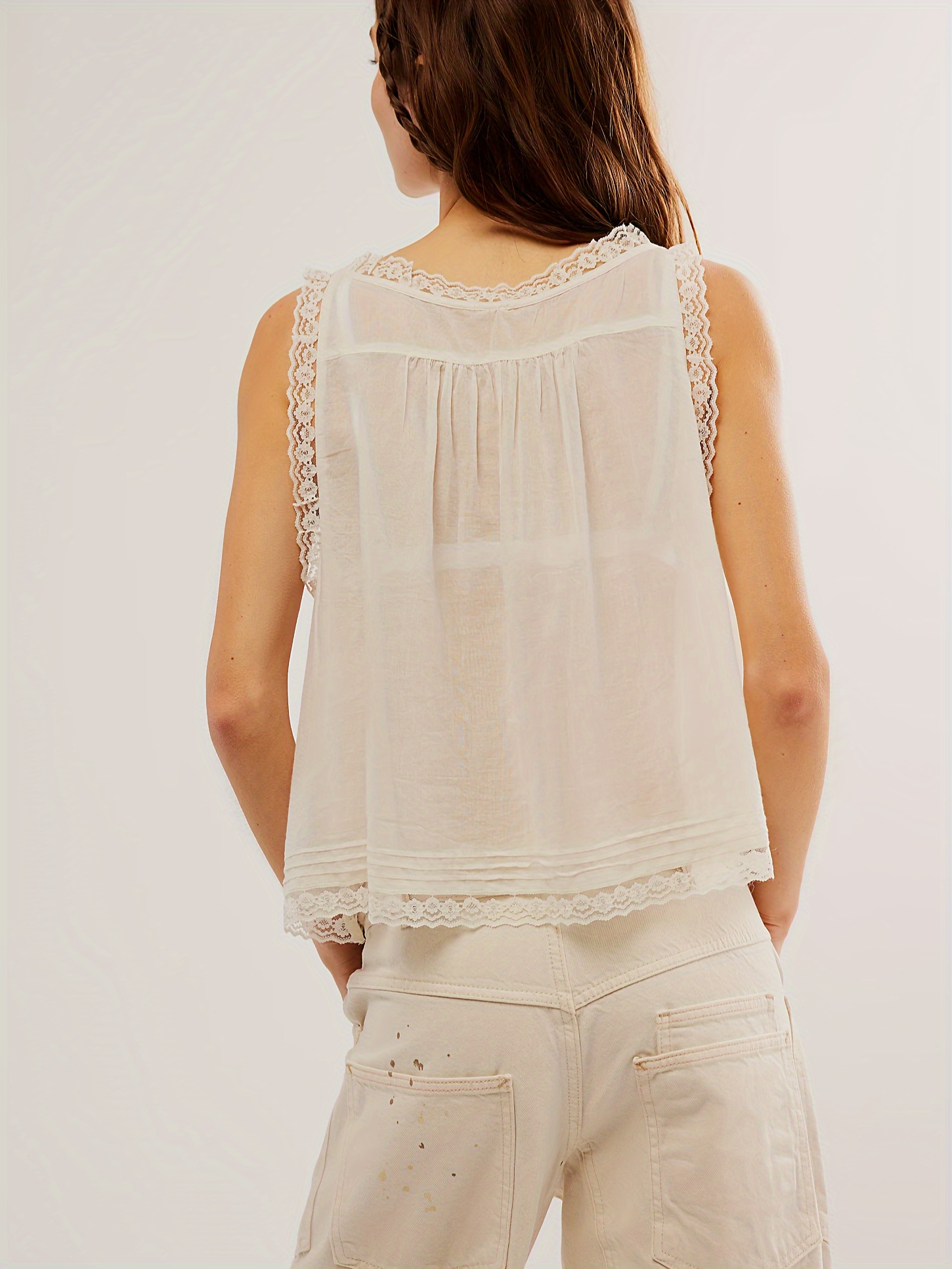 Women Lace Trim Vest Tank Tops Semi Sheer Tie Button Front Crop Y2K Going Out Tops Cute Summer Clothes