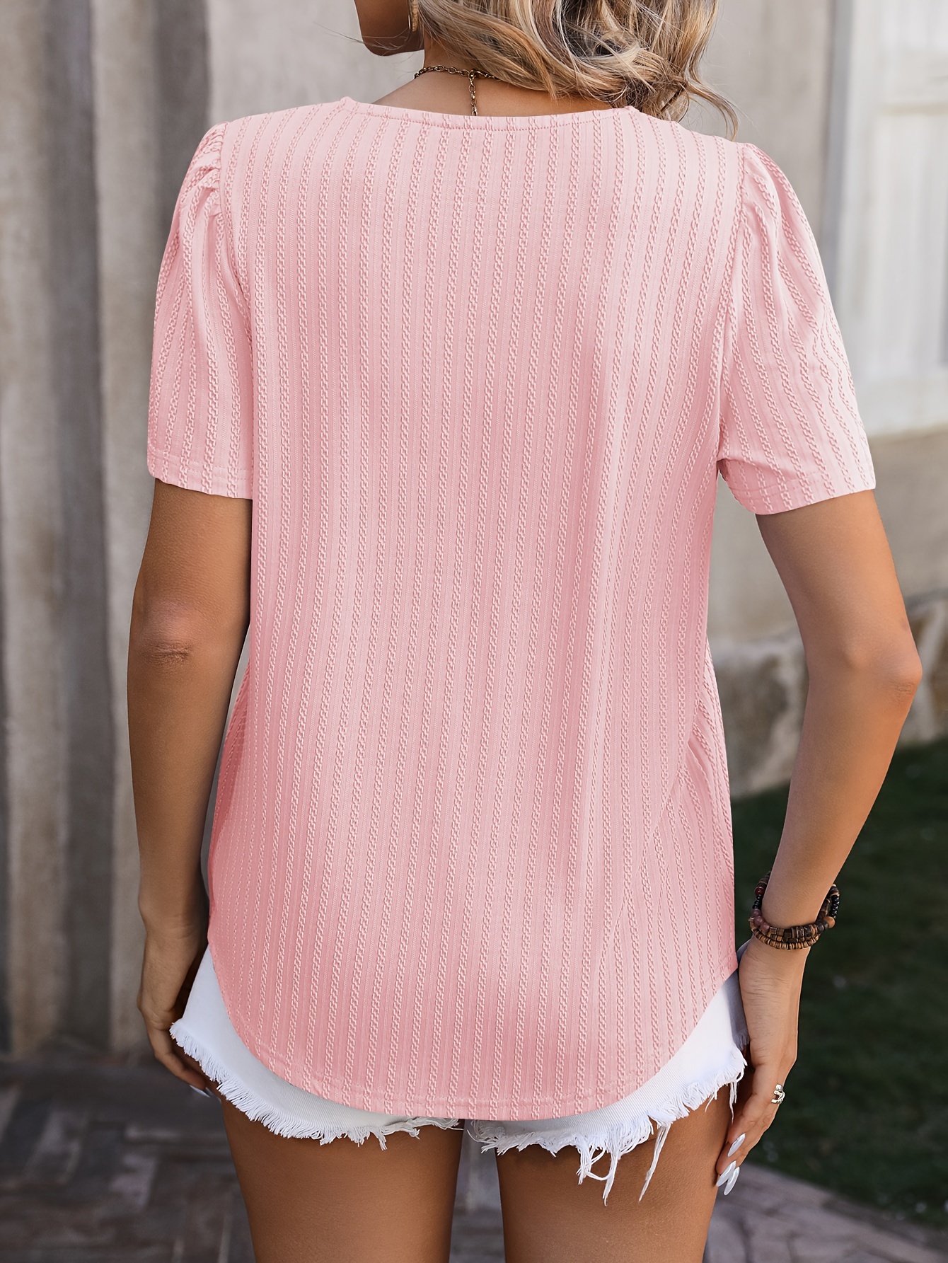 Square Collar Solid Loose T-shirt, Spring/Summer Casual Short-Sleeved Top, Women's Clothing