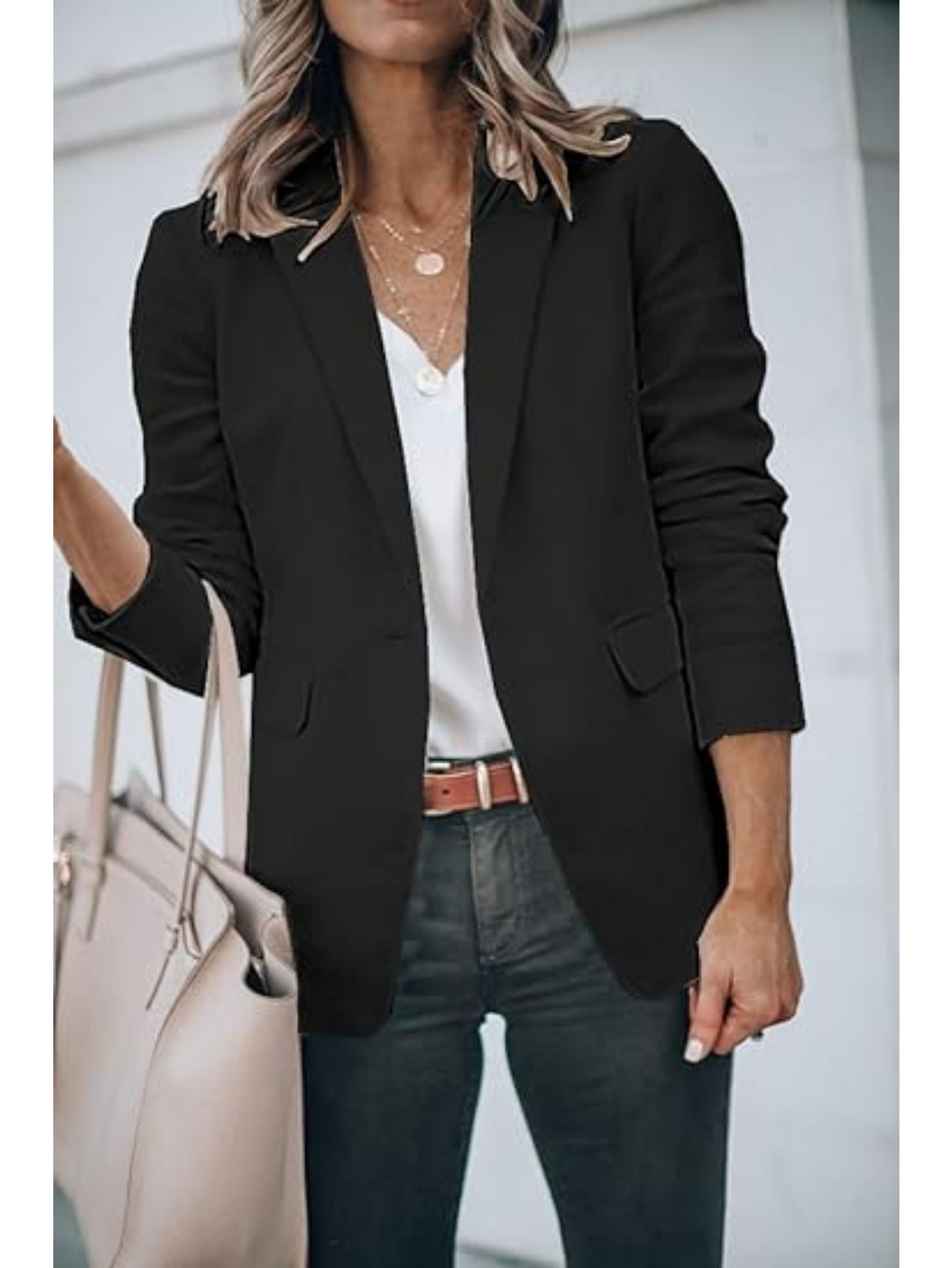 Fashion Single Button Lapel Neck Blazer, Casual Long Sleeve Blazer for Office & Work, Women's Clothing