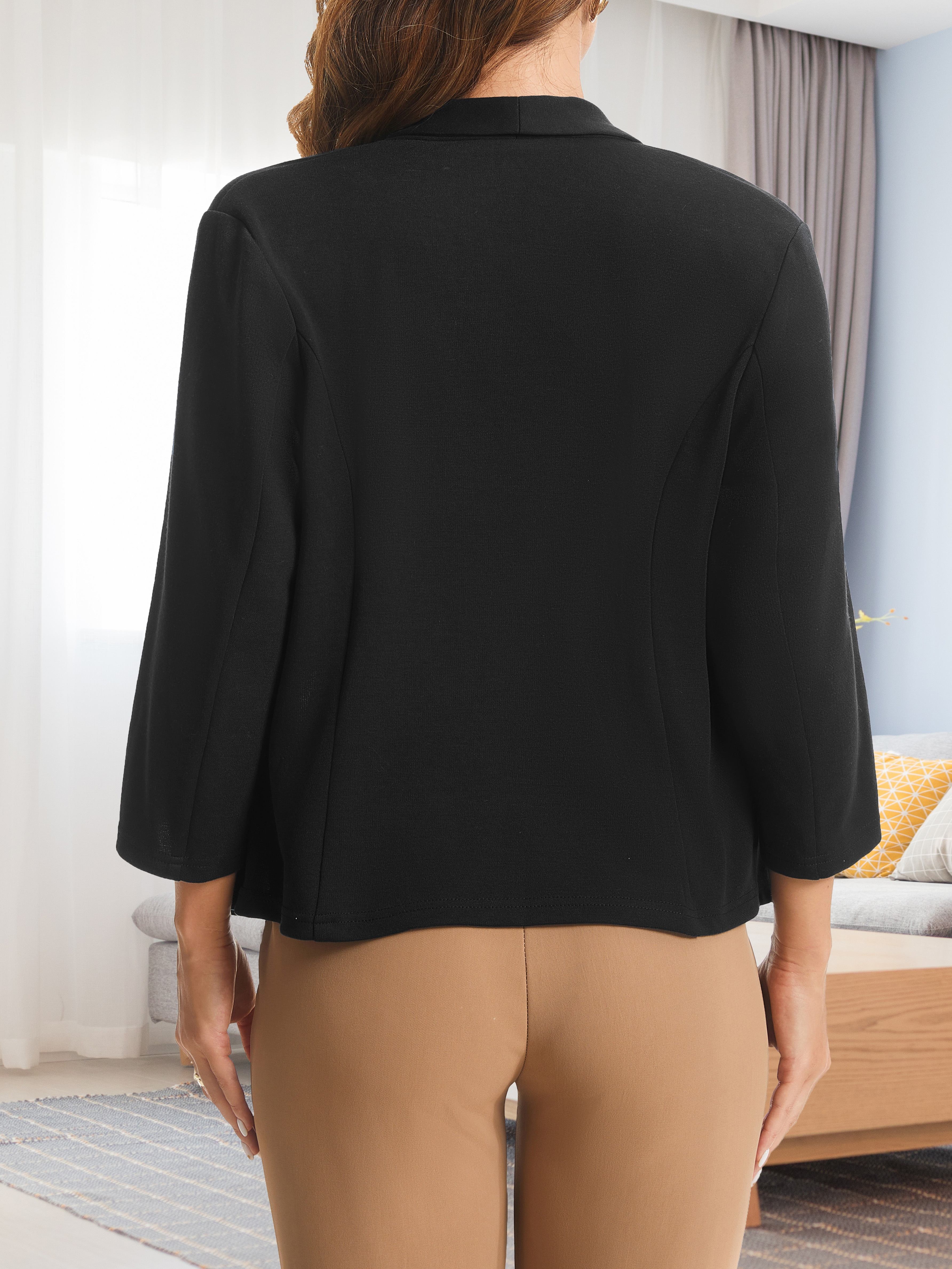 Solid Color Open Front Blazer, Elegant Shawl Collar 3/4 Sleeve Blazer, Women's Clothing