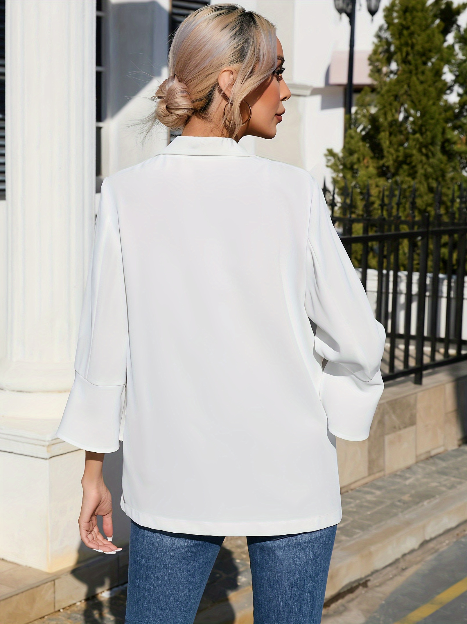 Women's Open Front Work Suit Soft Plaid Jacket