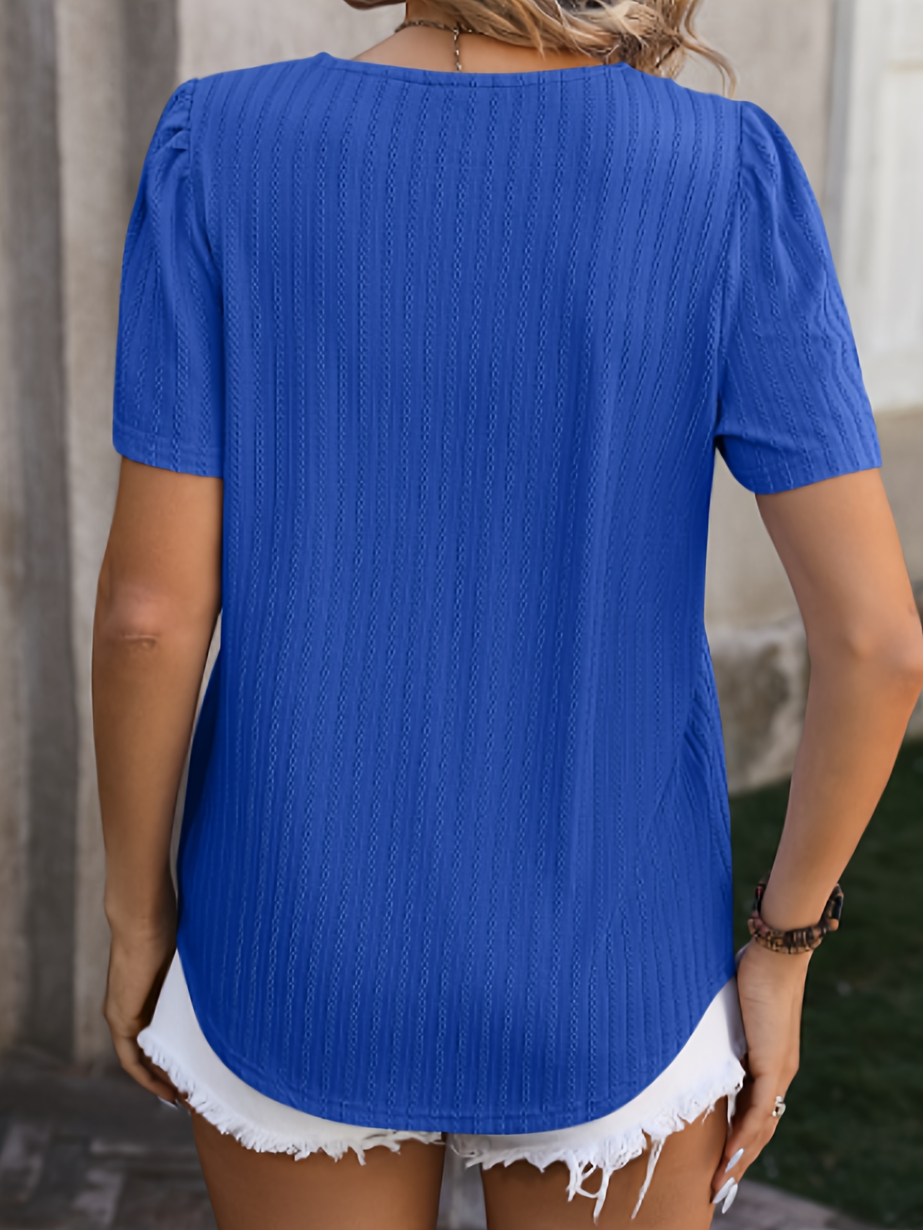 Square Collar Solid Loose T-shirt, Spring/Summer Casual Short-Sleeved Top, Women's Clothing