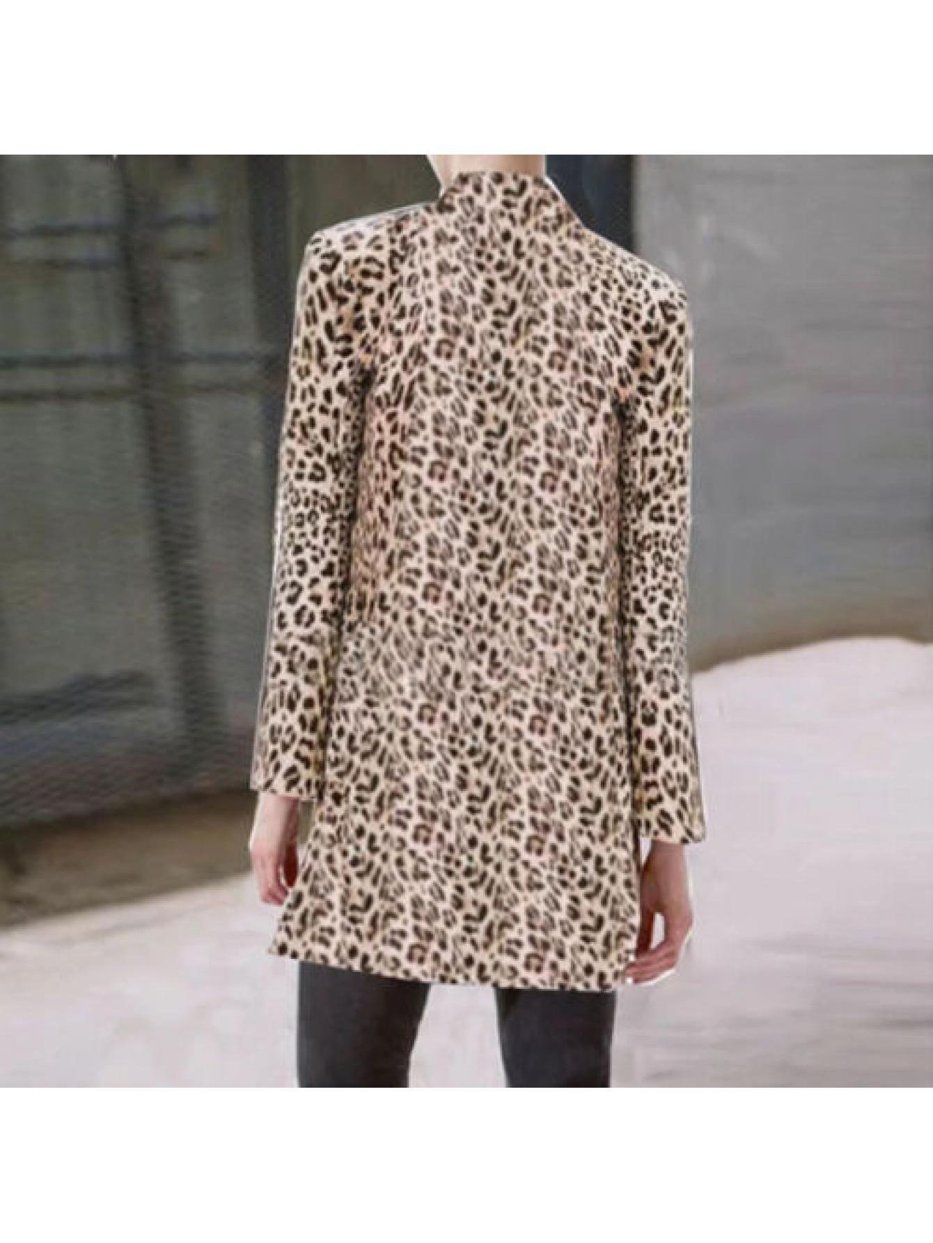 Women' S Leopard Print Bussiness Coat Sexy Winter Warm Wind Coat Cardigan Long Coat Clubwear