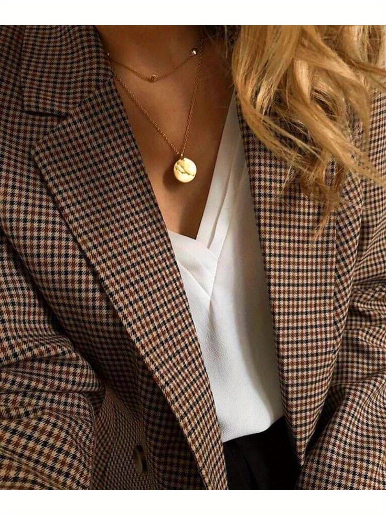 Stylish Houndstooth Blazer - Elegant Lapel, Long Sleeve, Single Button, Pockets, Work Office Wear - Women's Classic Clothing for Professional Occasions