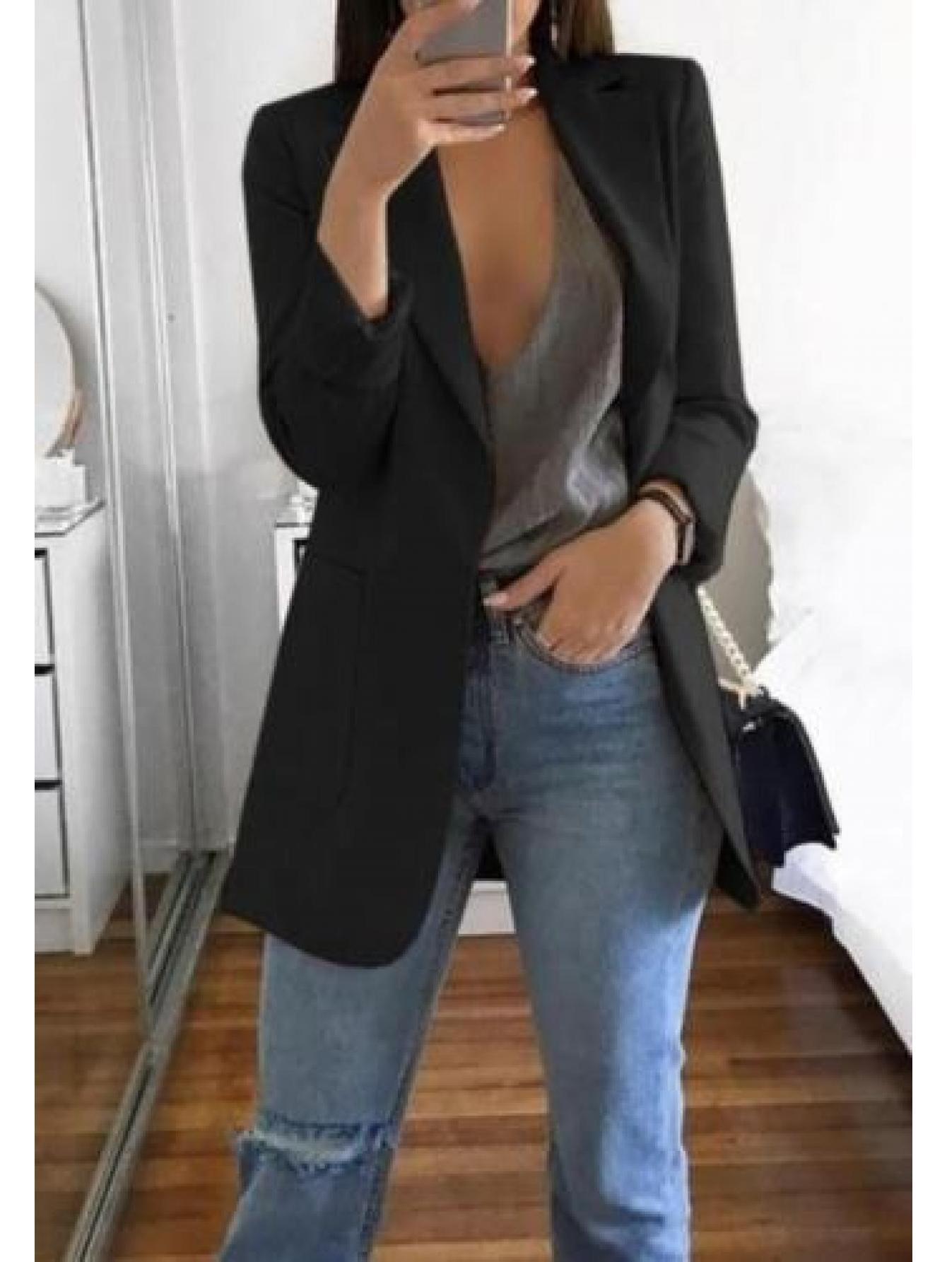 Women' S Casual Blazer Jacket Long Sleeve Office Work Business Party Suit Coat Solid Color Loose Fit Outwear