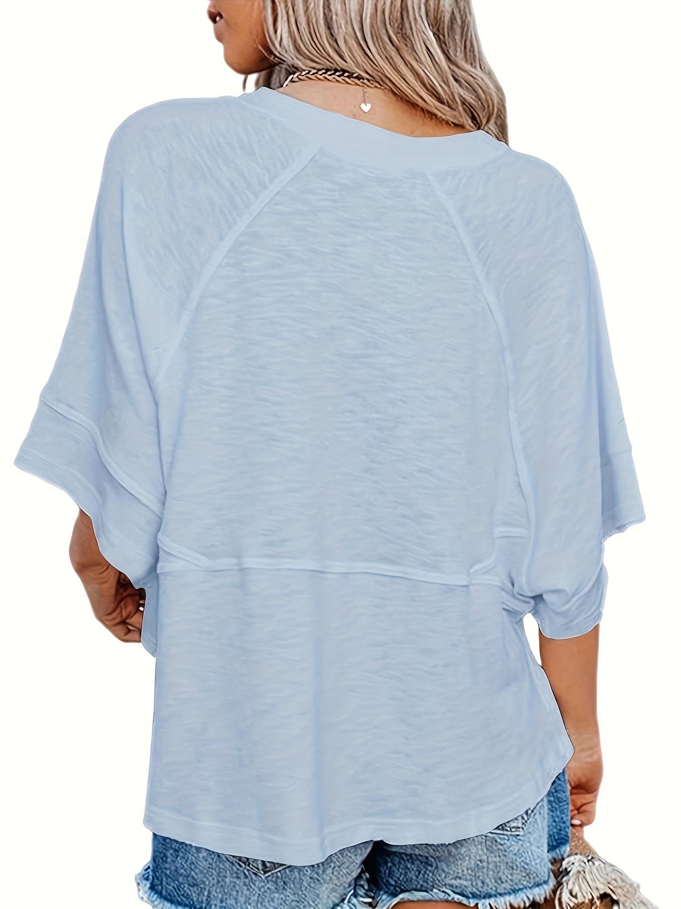 Solid Crew Neck Loose Basic T-shirt, Casual Half Sleeve Spring And Summer T-Shirt, Women's Clothing