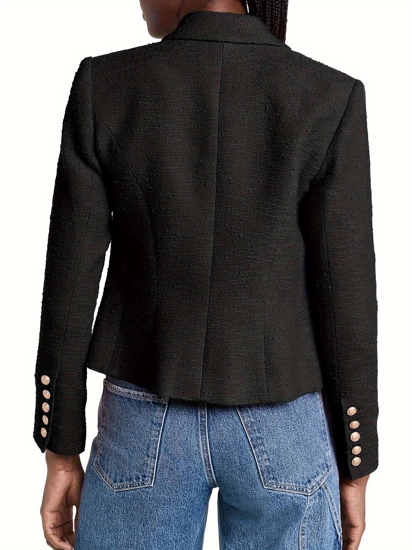 Double-Breasted Open Front Blazer, Elegant Lapel Neck Long Sleeve Cropped Blazer, Women's Clothing