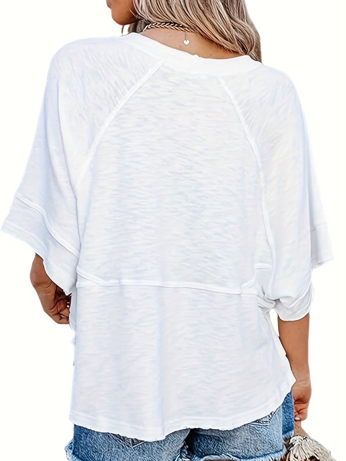 Solid Crew Neck Loose Basic T-shirt, Casual Half Sleeve Spring And Summer T-Shirt, Women's Clothing