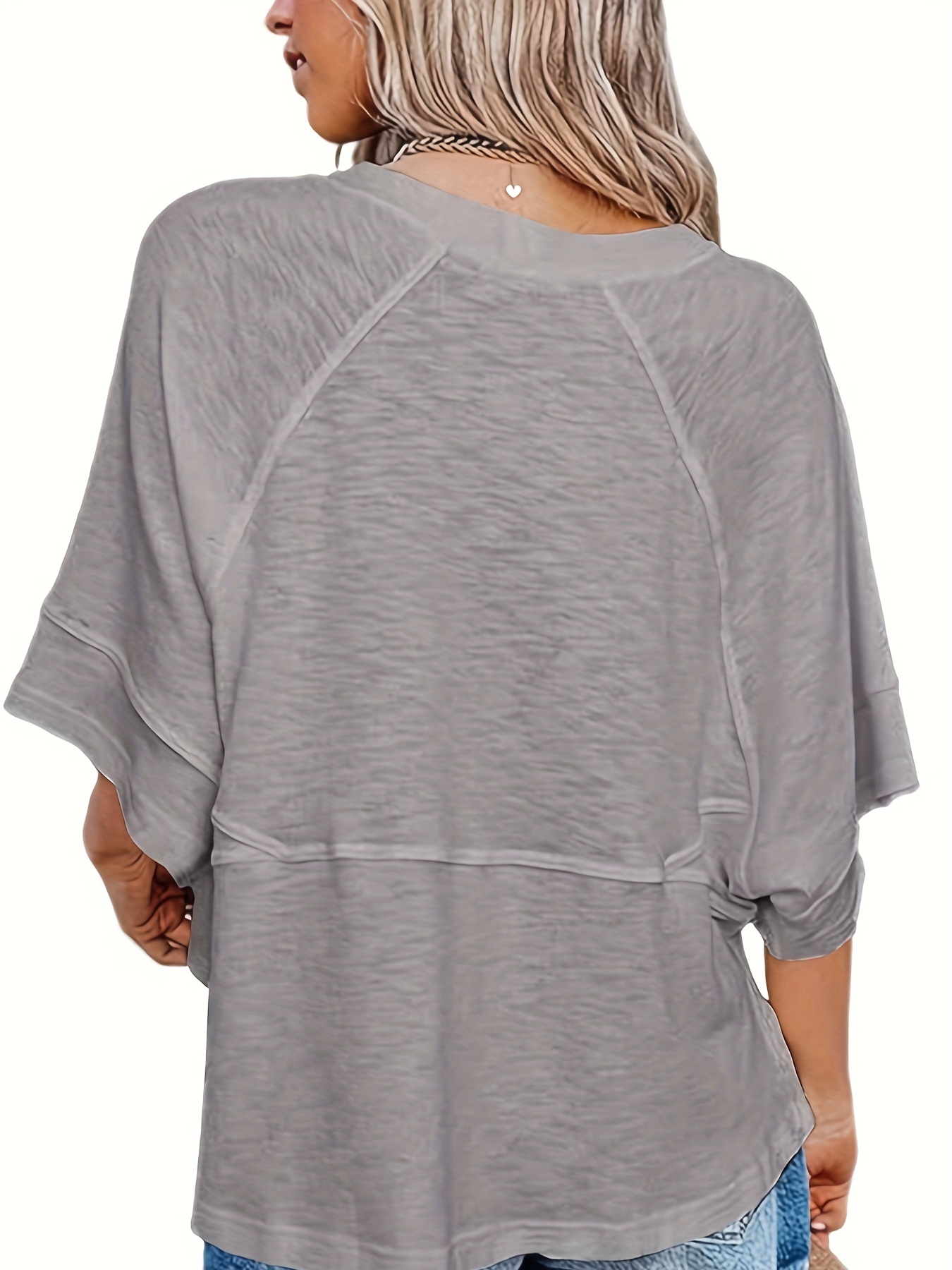 Solid Crew Neck Loose Basic T-shirt, Casual Half Sleeve Spring And Summer T-Shirt, Women's Clothing