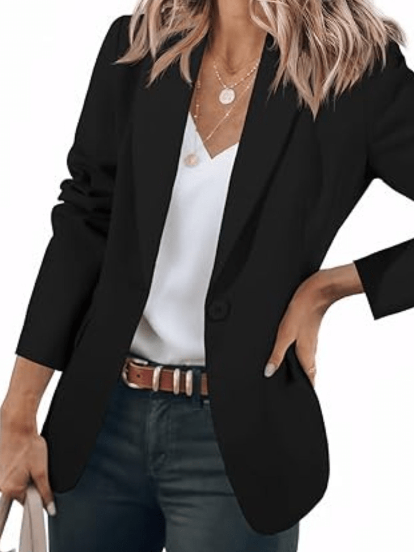 Fashion Single Button Lapel Neck Blazer, Casual Long Sleeve Blazer for Office & Work, Women's Clothing