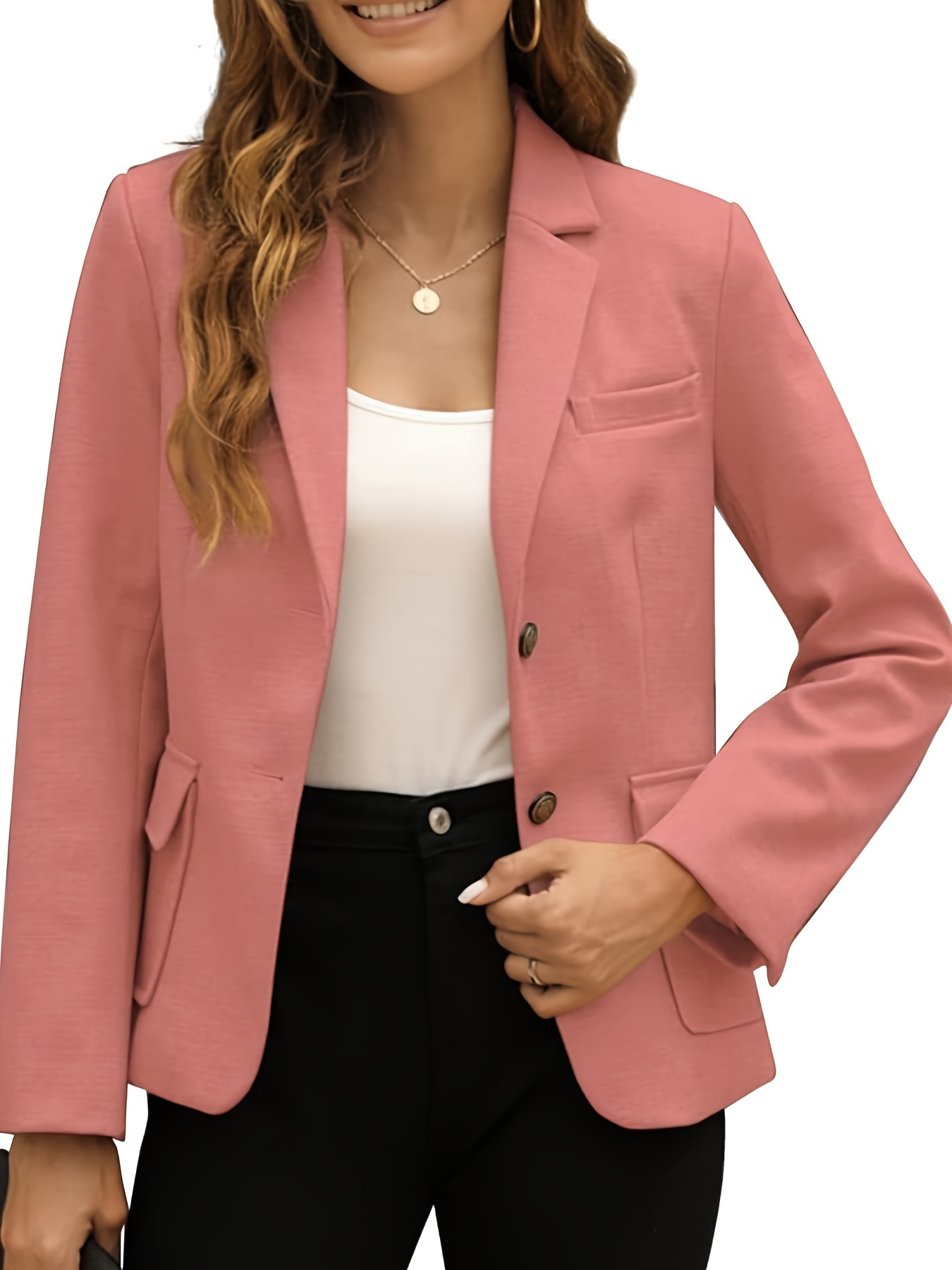 Stylish Solid Color Open Front Long Sleeve Blazer - Elegant Lapel, Flap Pockets, Single Breasted, Versatile for Spring & Fall - Women's Classic Clothing for Work, Date, Or Casual Occasions