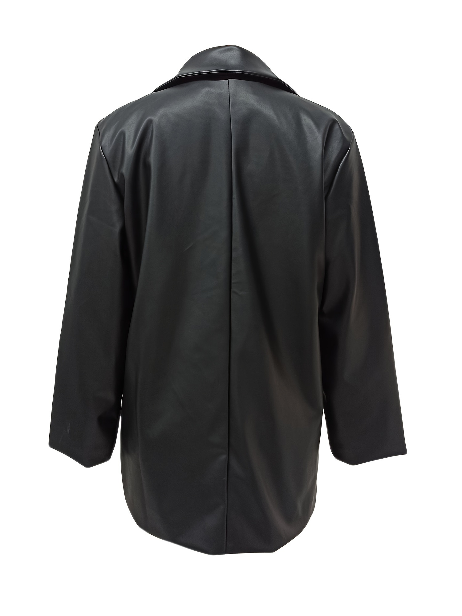 Women Leather Lapel Neck Coat Side Pockets Buttons Solid Color Long Sleeve Casual Party Spring Fall Tops