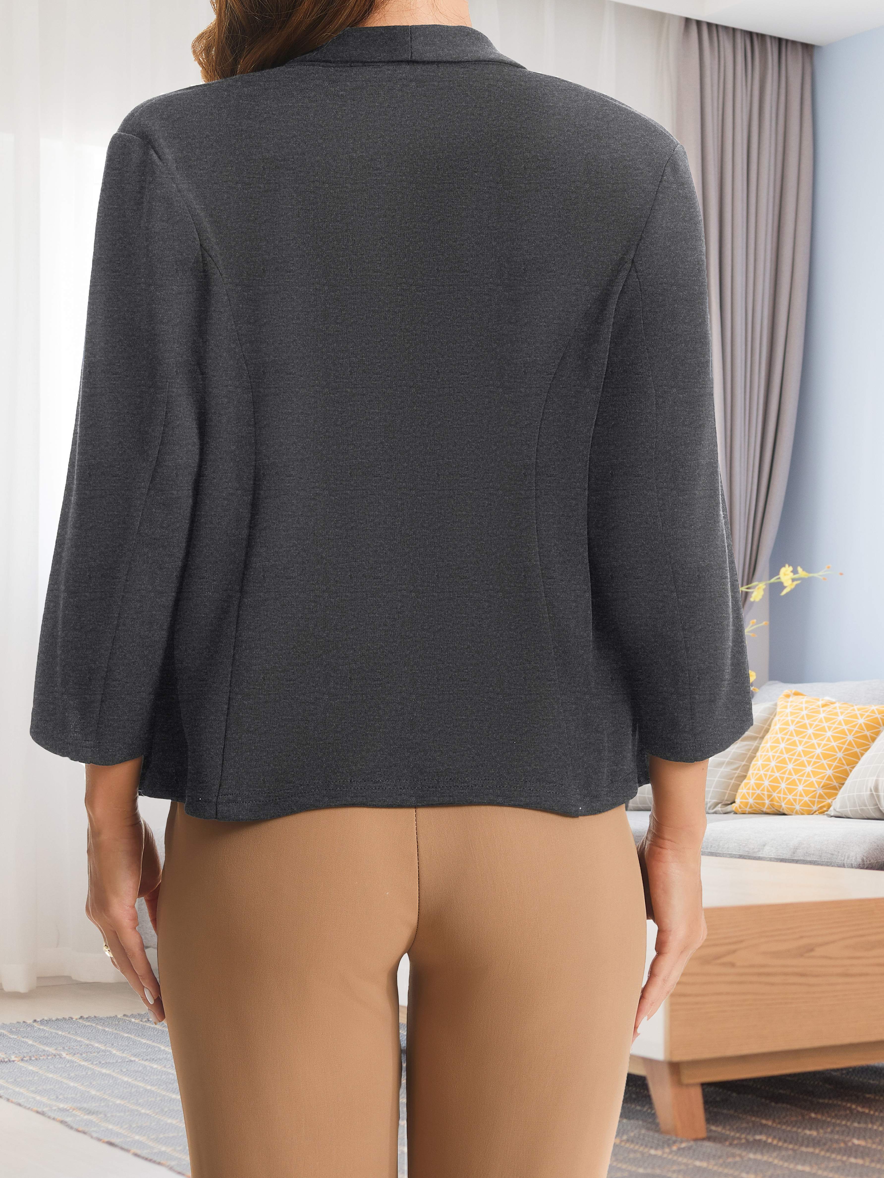 Solid Color Open Front Blazer, Elegant Shawl Collar 3/4 Sleeve Blazer, Women's Clothing