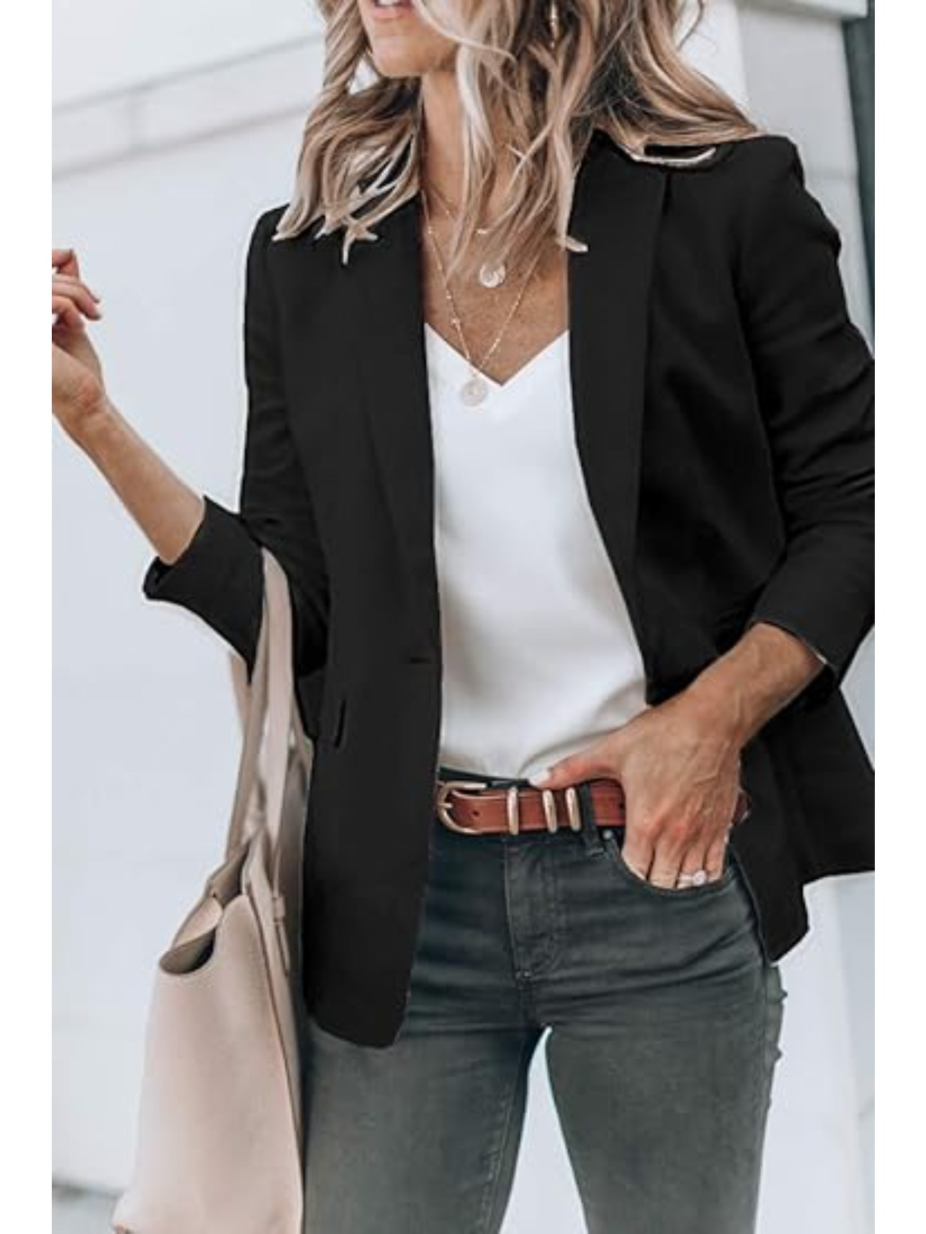 Fashion Single Button Lapel Neck Blazer, Casual Long Sleeve Blazer for Office & Work, Women's Clothing