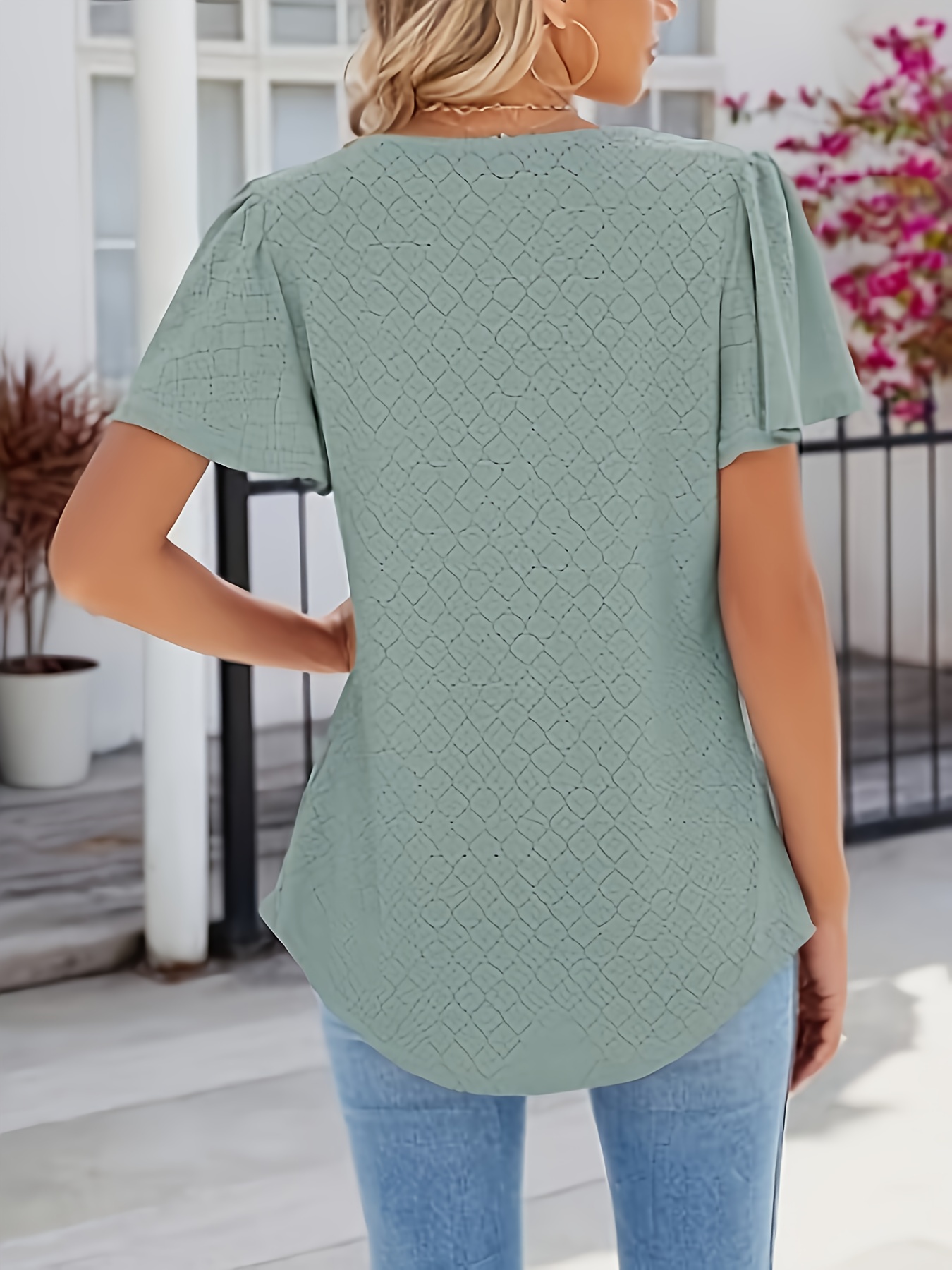Square Collar Solid Loose T-shirt, Spring/Summer Casual Short-Sleeved Top, Women's Clothing