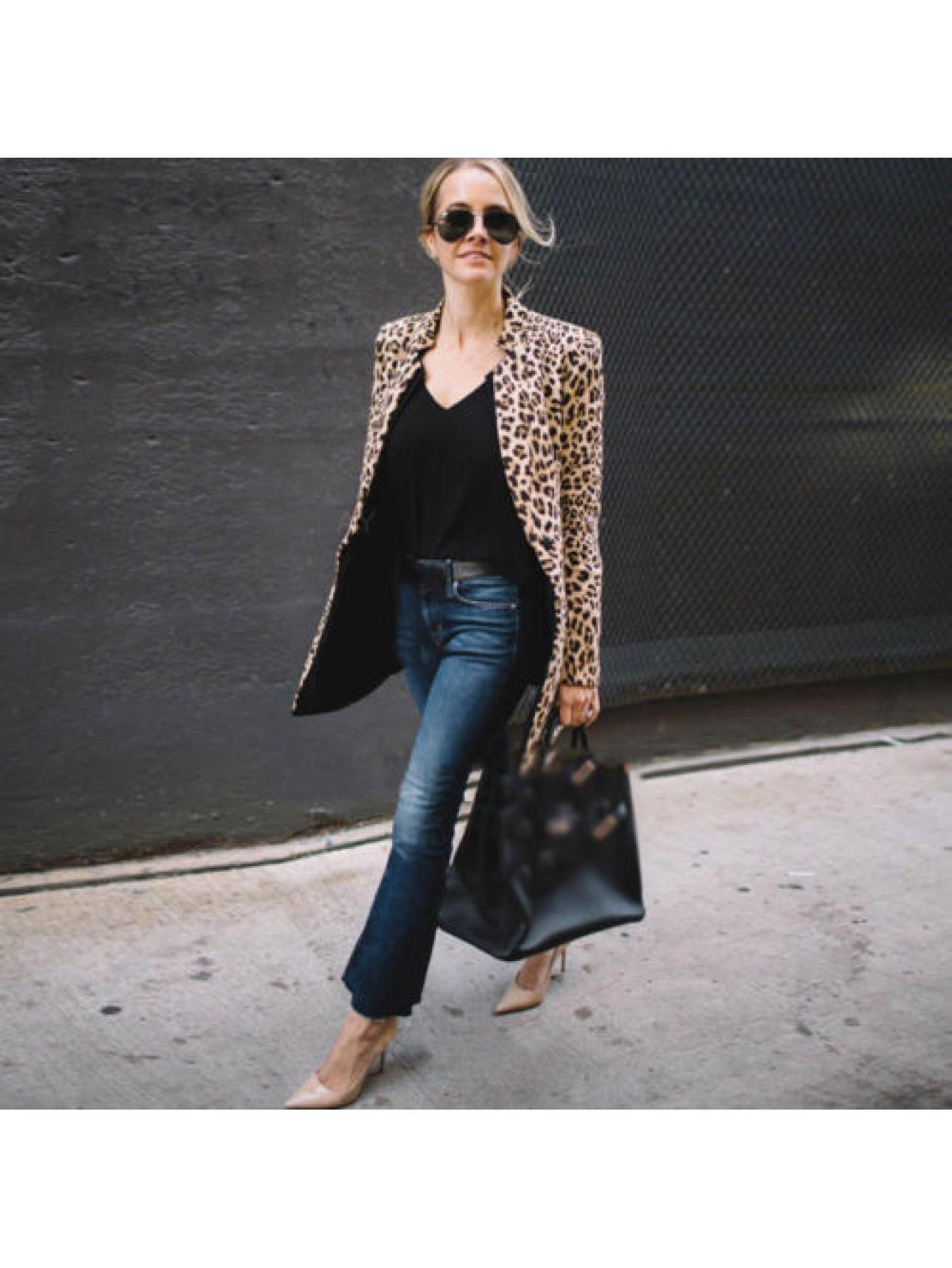 Women' S Leopard Print Bussiness Coat Sexy Winter Warm Wind Coat Cardigan Long Coat Clubwear