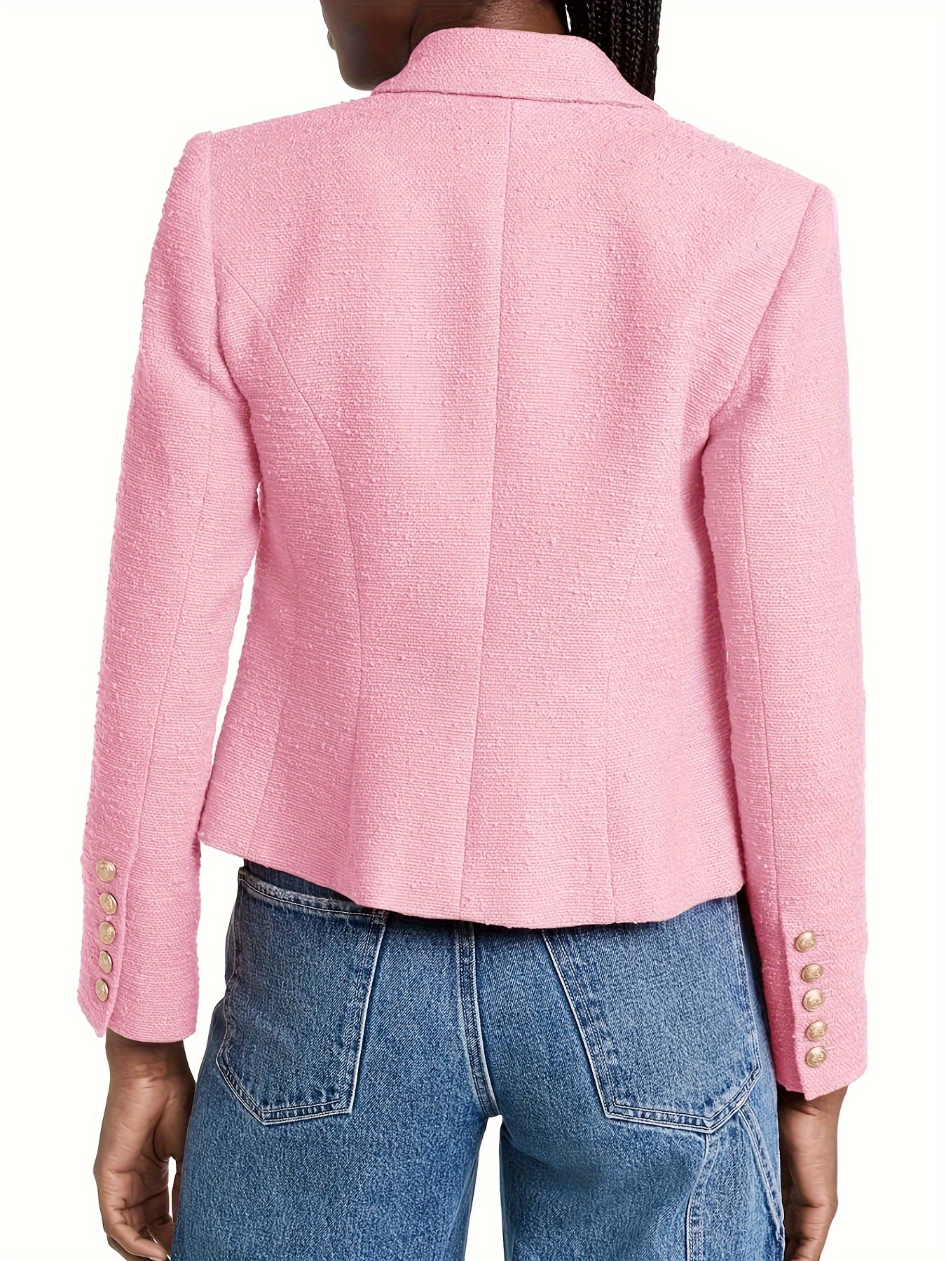 Double-Breasted Open Front Blazer, Elegant Lapel Neck Long Sleeve Cropped Blazer, Women's Clothing