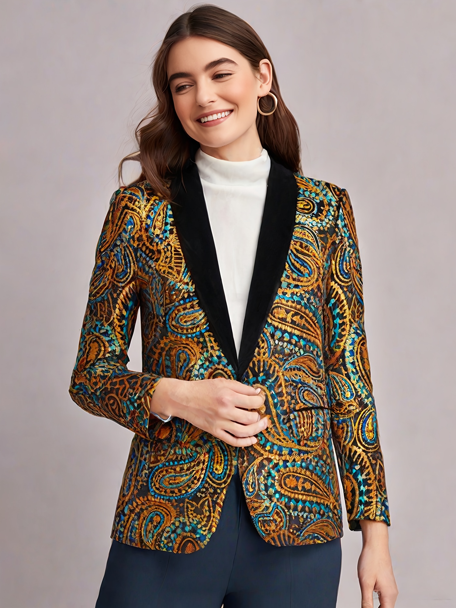Women's Casual Sequin Top Paisley Pattern Evening Host Eye-catching Cashew Flower Jacket