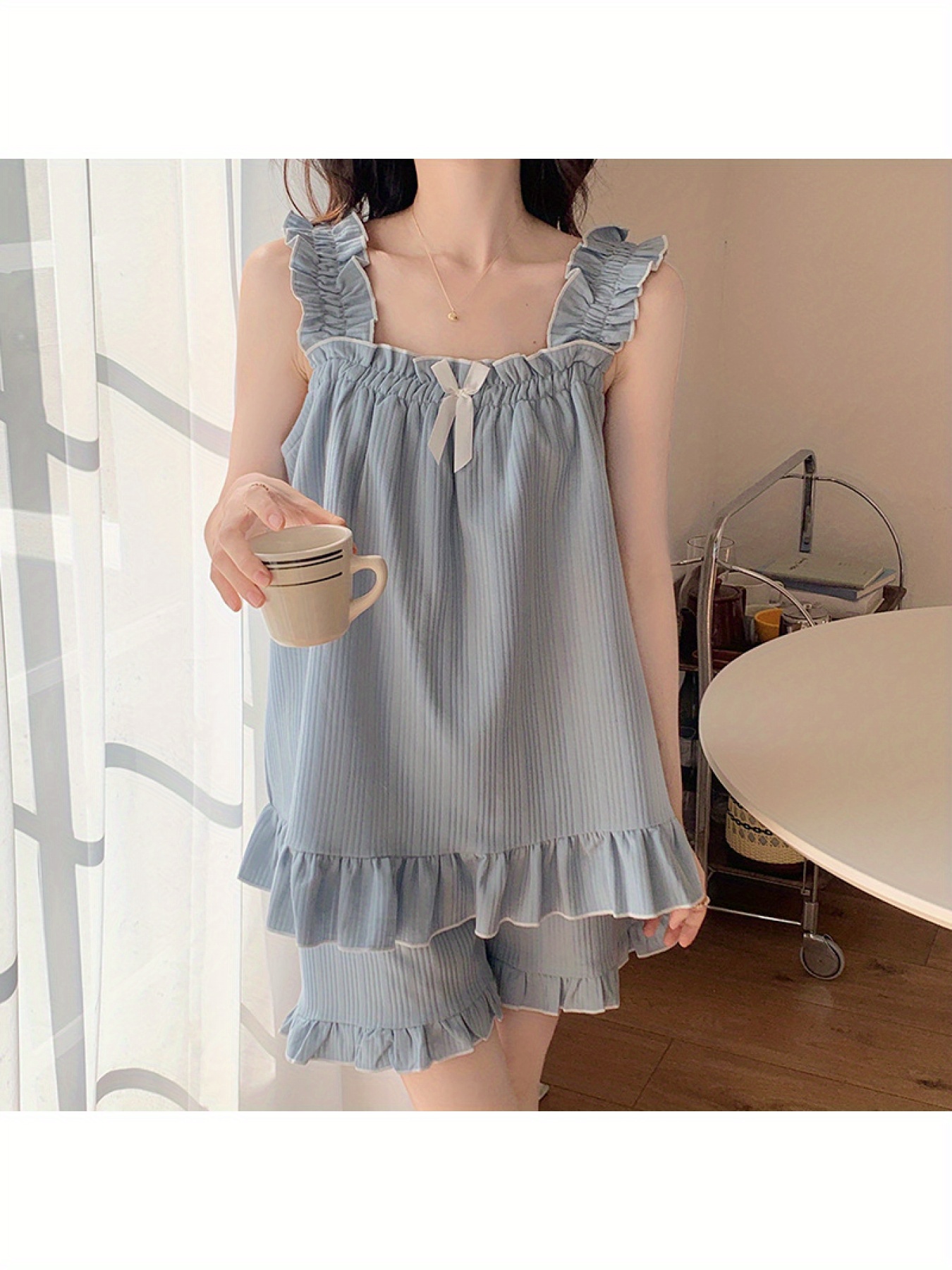Padded Pajamas Women's Summer Knitted Cotton Sexy Sling Vest Two-Piece Summer Women's Princess Style Home Wear 2 PCS