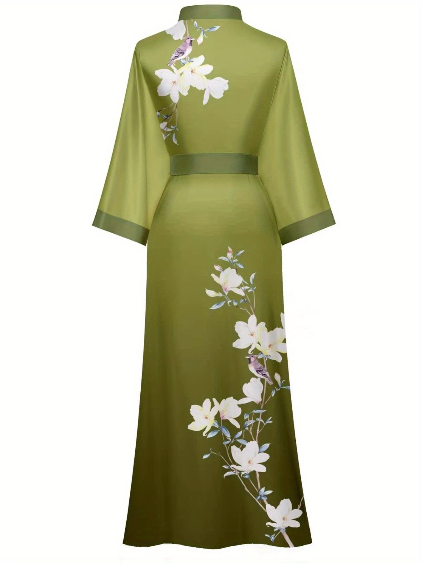 Women's Long Kimono Robe Floral Silk Robes Satin Bathrobe Sleepwear Print Silky Nightgown Wedding Robe