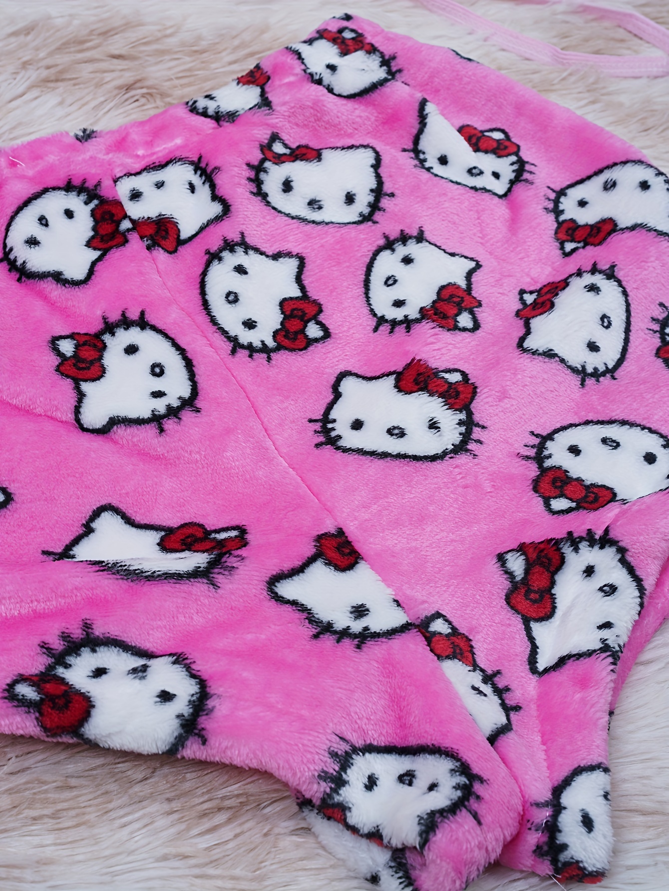 Women's 2-Piece Hello Kitty Pajama Set, Cute Cartoon Print Sleepwear, Soft Fleece Thickened Sleep Wear For Home