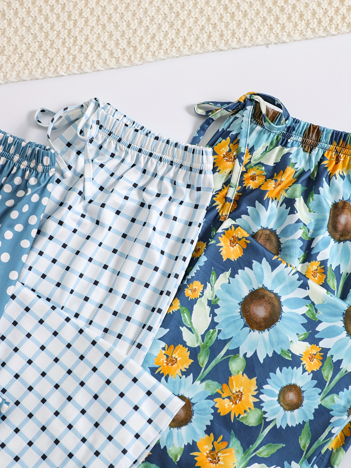 [3 Pieces Combination] Autumn Women's Loose Knitted Stretch Fabric Leisure 3 Pieces Different Printed Multi-Color Versatile Home Casual Trousers