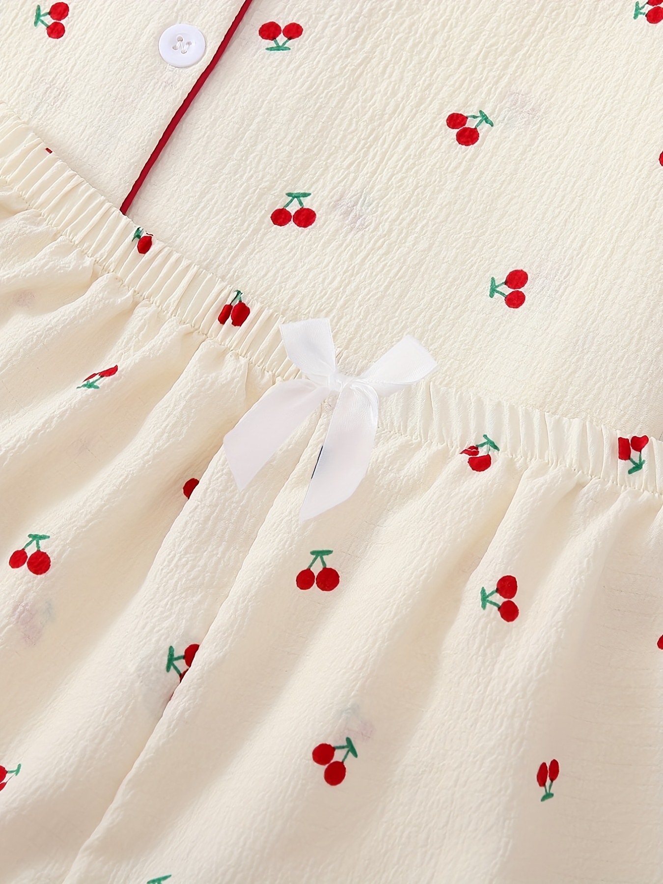 Cherry Print Pajama Set for Women - Soft, Breathable, Sweet Lapel Buttons Top and Bow Shorts - Comfortable Sleepwear & Loungewear for Relaxation