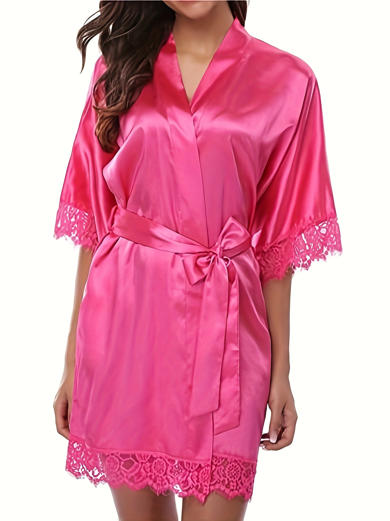 Women's Elegant Satin Robe with Lace Trim, Short Sexy Nightgown, Bridal Bridesmaid Kimono Sleepwear for Bedroom, Loungewear in Multiple Colors