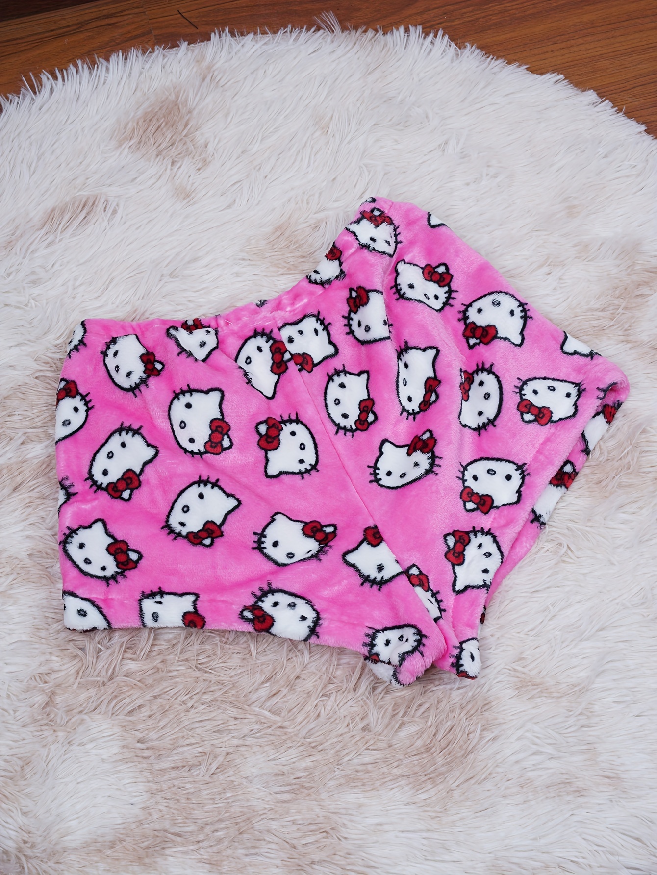 Women's 2-Piece Hello Kitty Pajama Set, Cute Cartoon Print Sleepwear, Soft Fleece Thickened Sleep Wear For Home