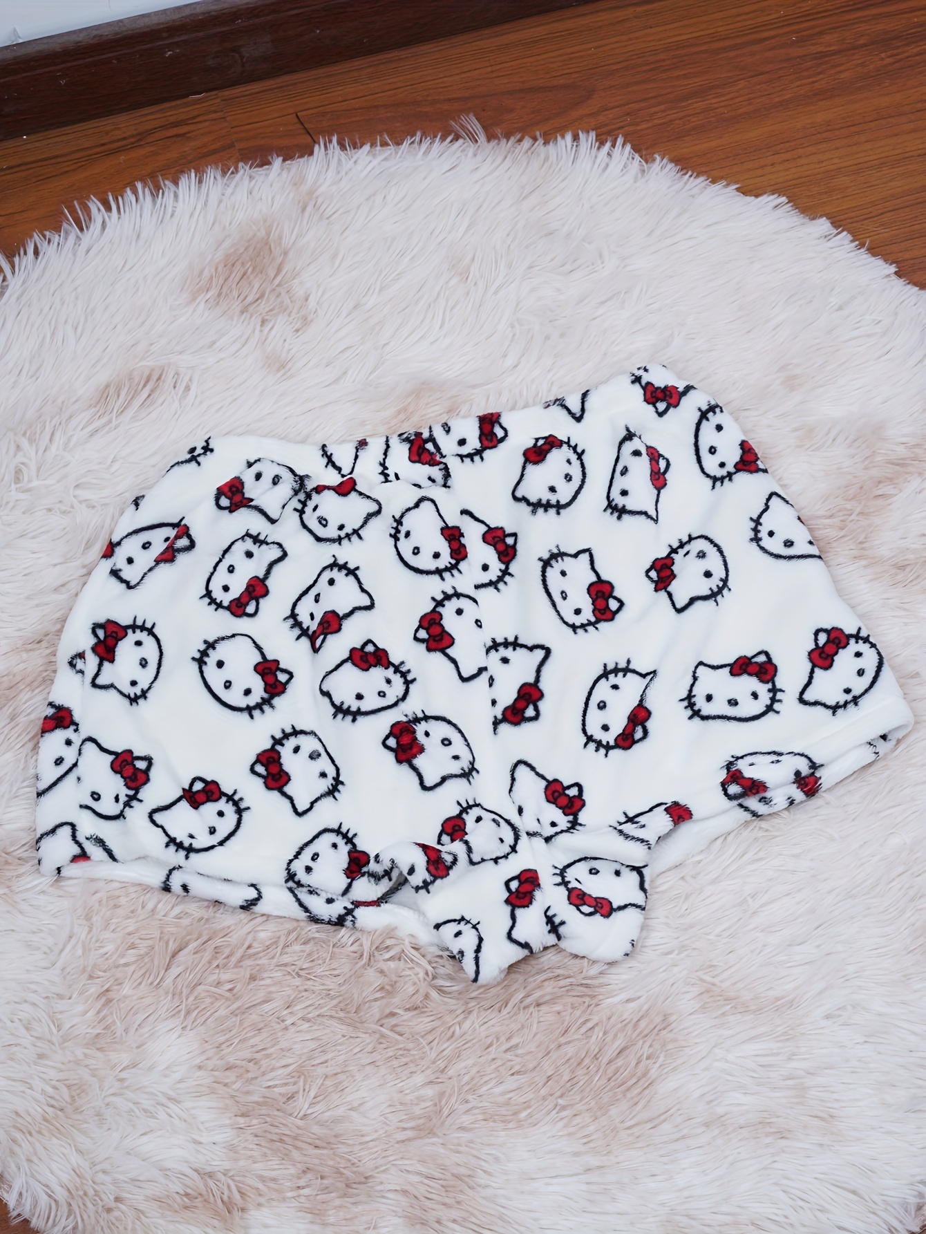 Women's 2-Piece Hello Kitty Pajama Set, Cute Cartoon Print Sleepwear, Soft Fleece Thickened Sleep Wear For Home