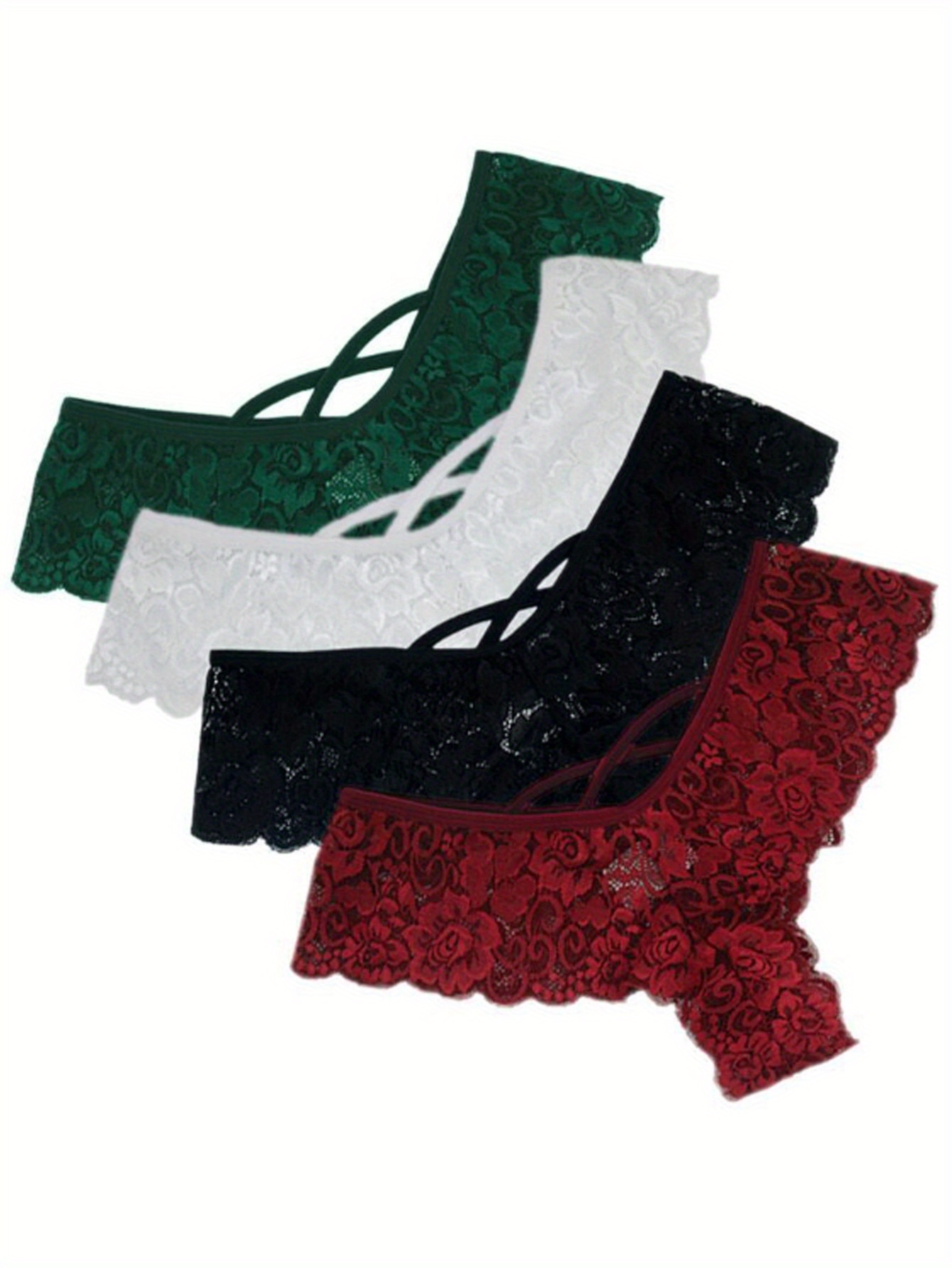 4 Pack Womens Thongs Sexy Lace Underwear Panties Seamless Lingerie Panty 4Pcs Hot Bow Lace Thongs, Comfy Breathable Intimates Panties, Women's Lingerie & Underwear