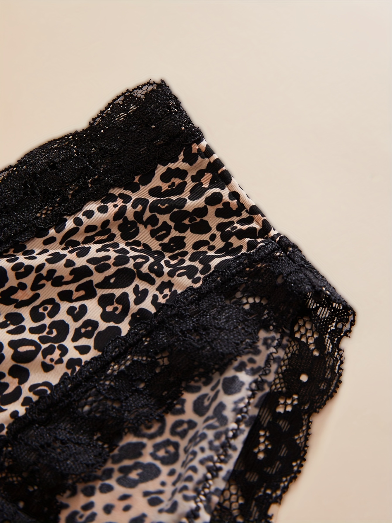 4pcs Contrast Lace Leopard Briefs, Comfy & Breathable Stretchy Intimates Panties, Women's Lingerie & Underwear