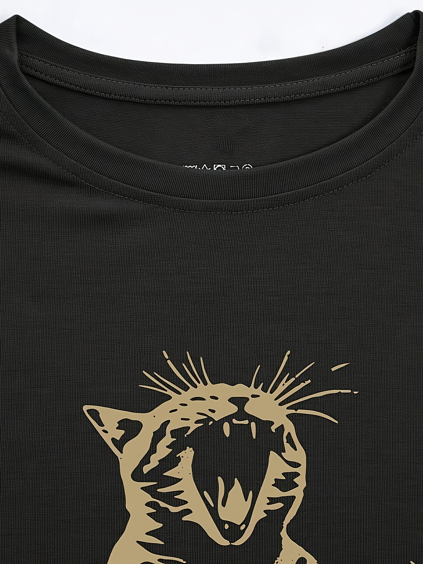 Cute Cat Playing Guitar Graphic T-Shirt for Women - Crew Neck, Slight Stretch Polyester, Machine Washable, Regular Length, All Season Wear - Fun Animal Print Tee for Casual Summer Days