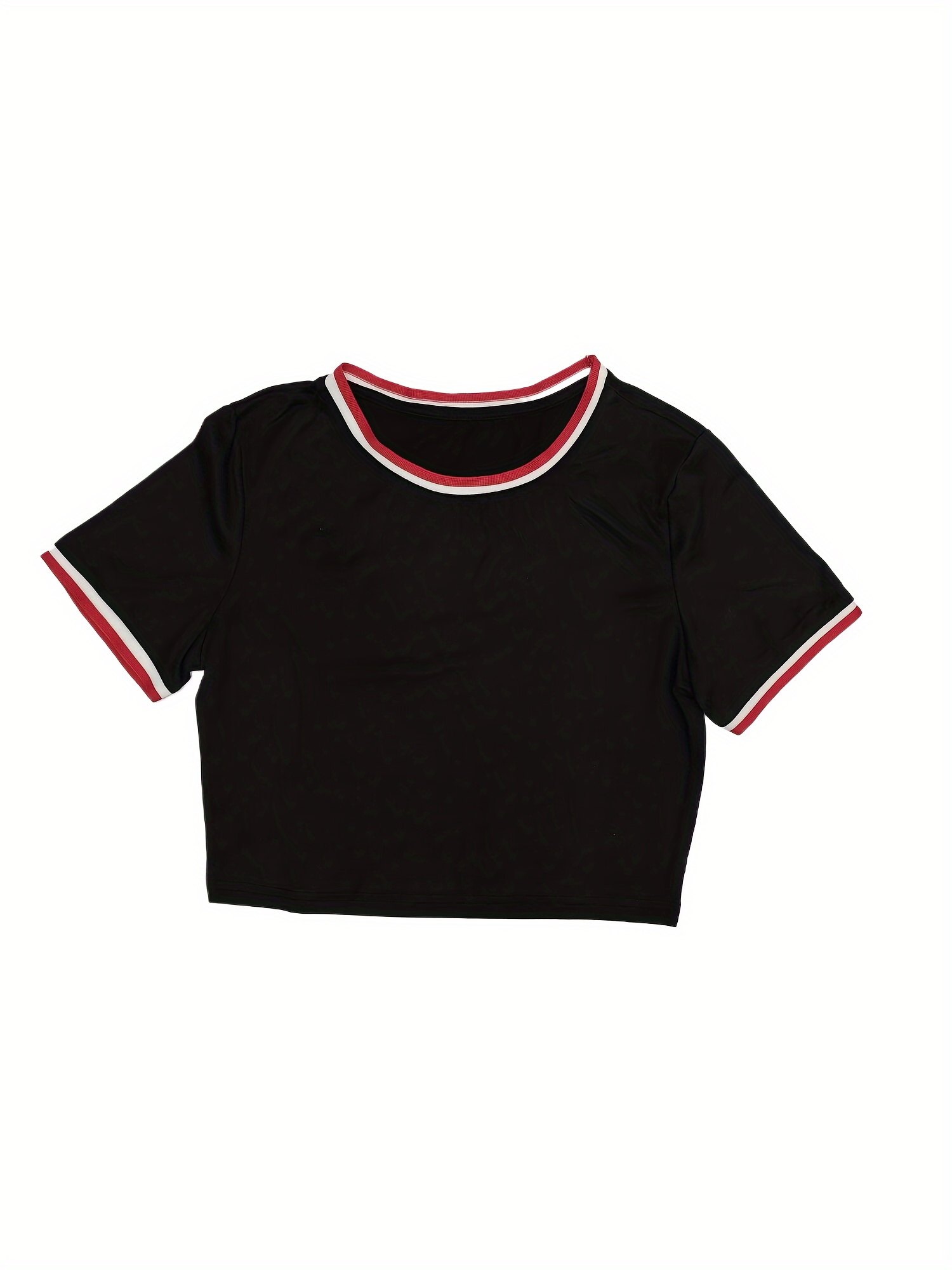 2Pcs Contrast Trim Sports Set, Round Neck Short Sleeves Tee & Drawstring Running Short Sporty Suit, Women's Activewear