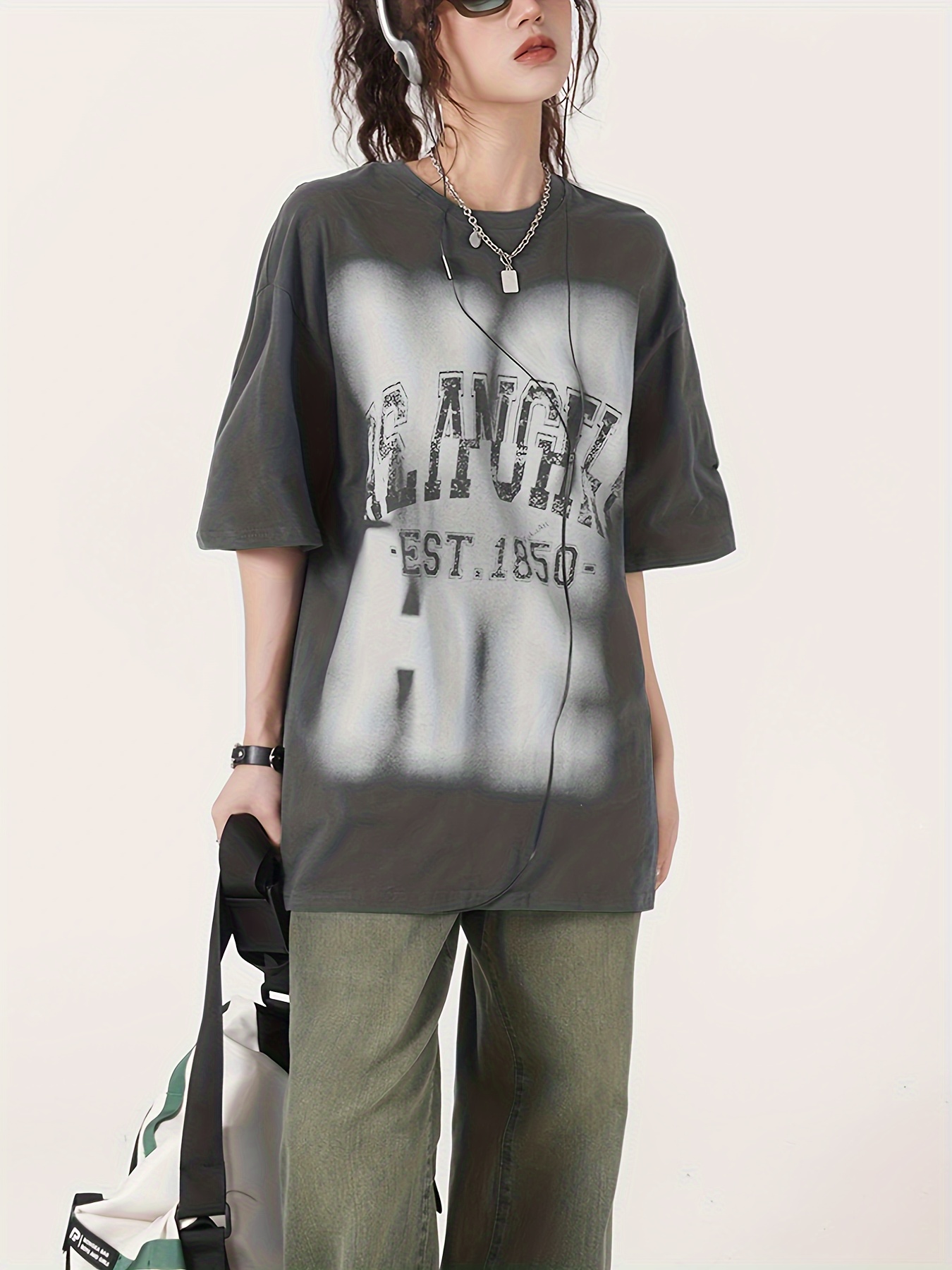 Women's Vintage T-Shirt, Fashion Casual Distressed Print, Summer Short Sleeve Top