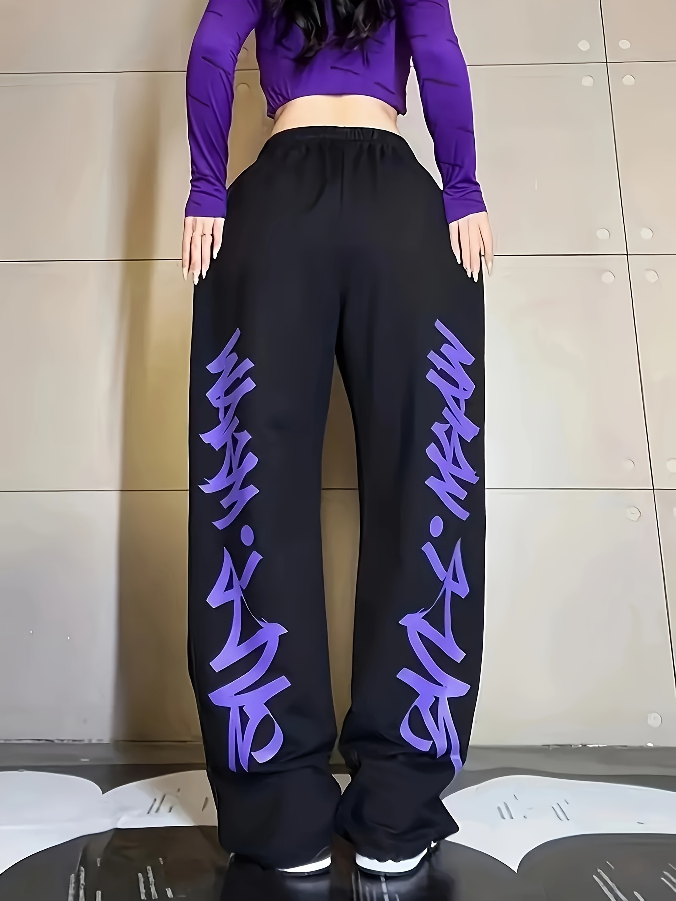 Letter Print Chic Jogging Pants, Elastic Waist Loose Fit Running Workout Pants, Women's Activewear