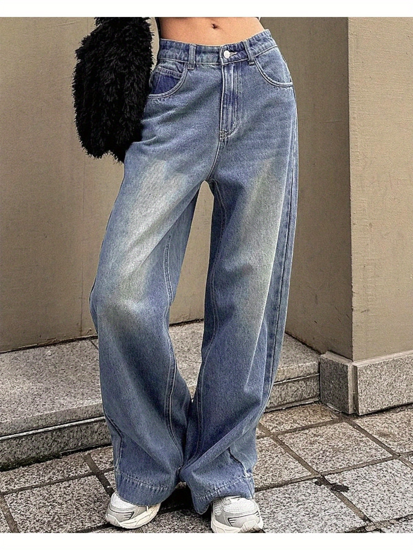 Vintage Wide Leg High Waist Baggy Jeans - Soft Stretchy Denim, Loose Fit, Boyfriend Style, Y2K Inspired, Flattering Silhouette, Comfortable Wear - Women's Fashionable Denim Pants